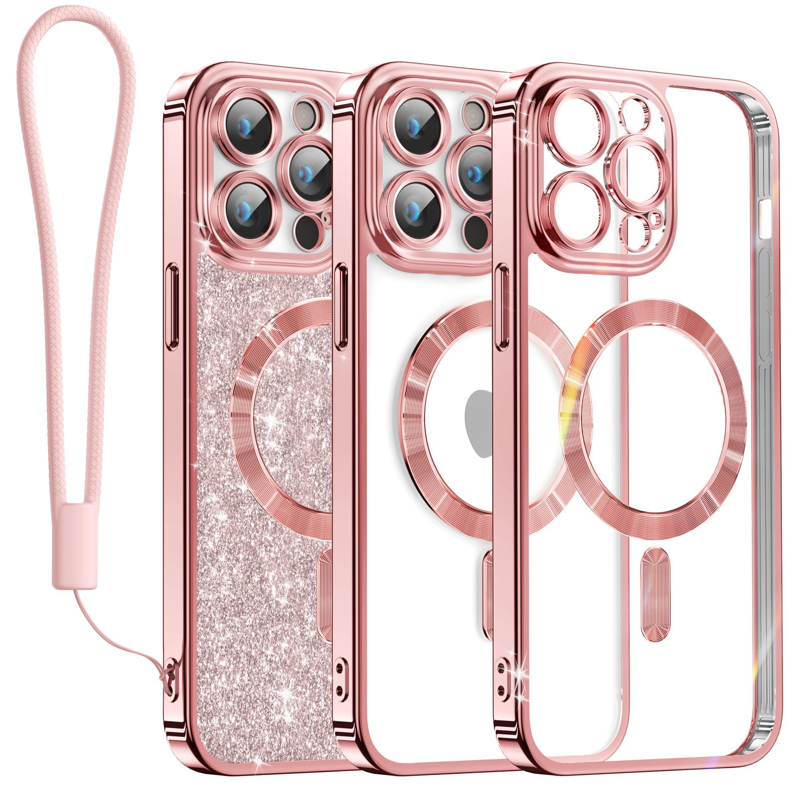 Meifigno Candy Mag Series Case For Iphone 14 Pro, [Compatible With Magsafe] [Glitter Card & Wrist Strap] Full Camera Lens Protec