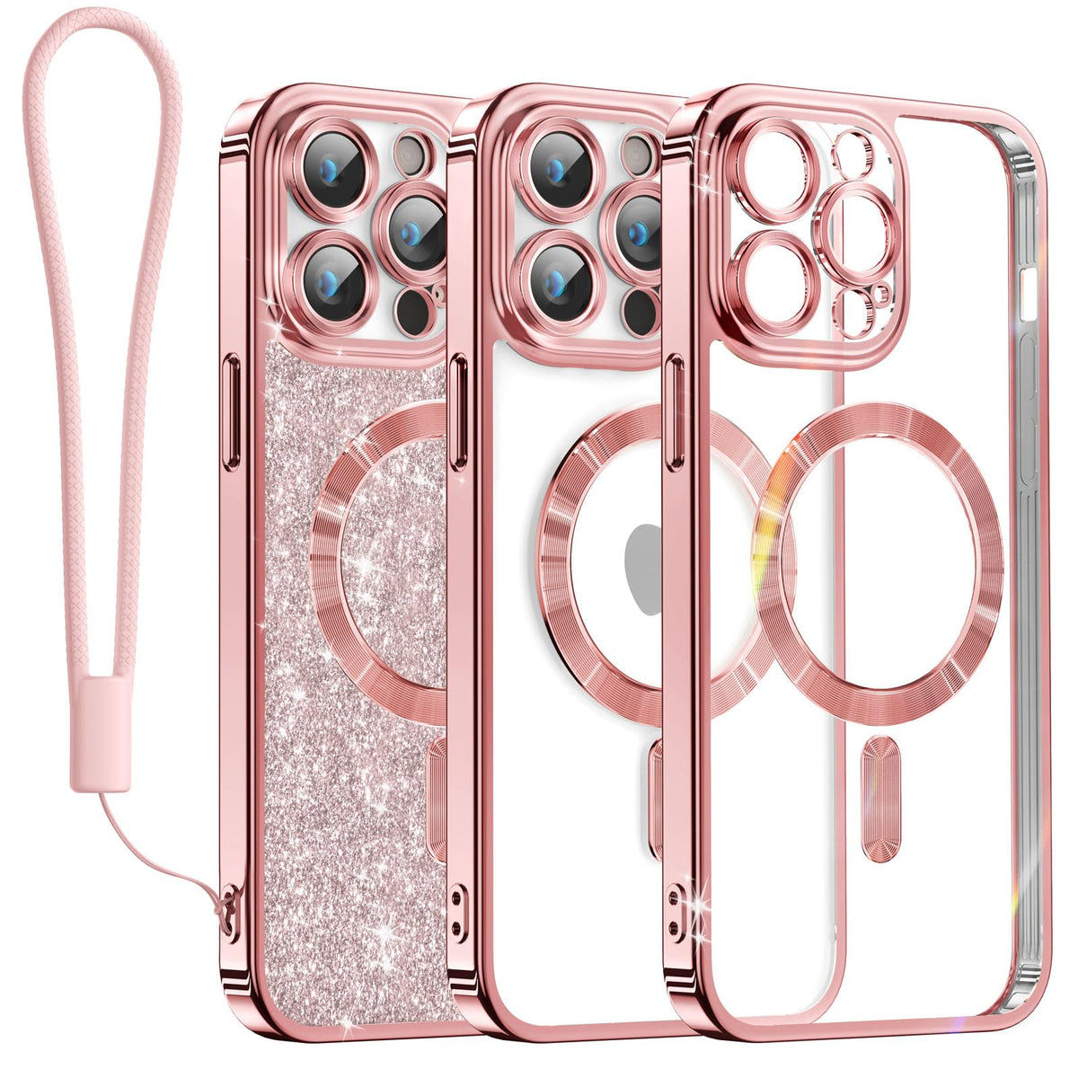 Meifigno Candy Mag Series Case Designed For Iphone 13 Pro Max, [Compatible With Magsafe][Glitter Card & Wrist Strap] Surround Ra