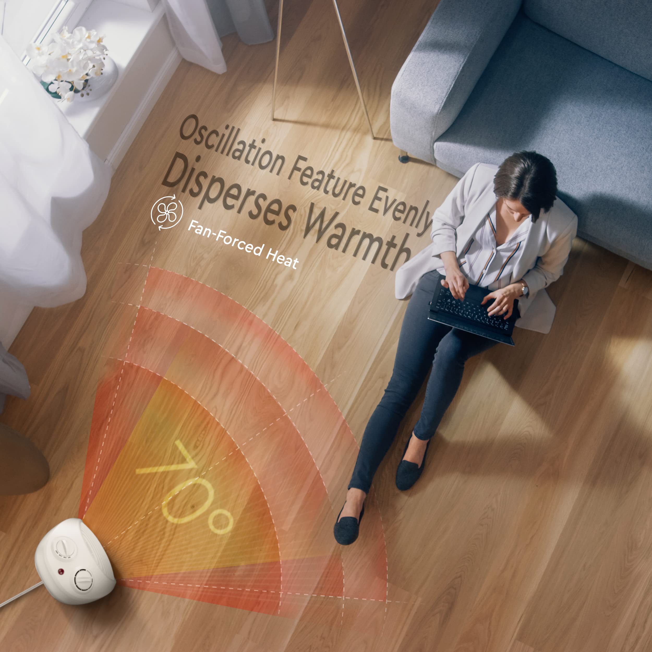 Comfort Zone Oscillating Space Heater With Adjustable Thermostat, Desktop, Fan Forced, Portable, Overheat Sensor, Tip Over Switc