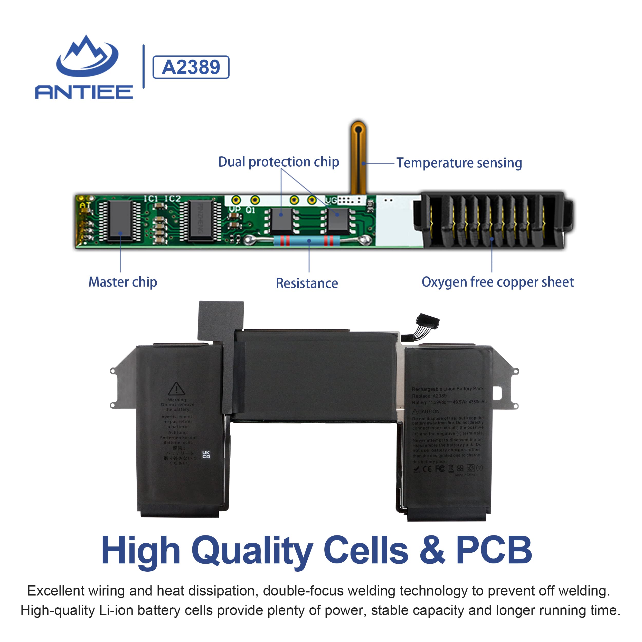 A2337 Battery Replacement, A2389 Battery Compatible With Macbook Air 13 Inch (M1, 2020) Emc 3598 Mgn53Ll/A Mgn83Ll/A Mgn63Ll/A M