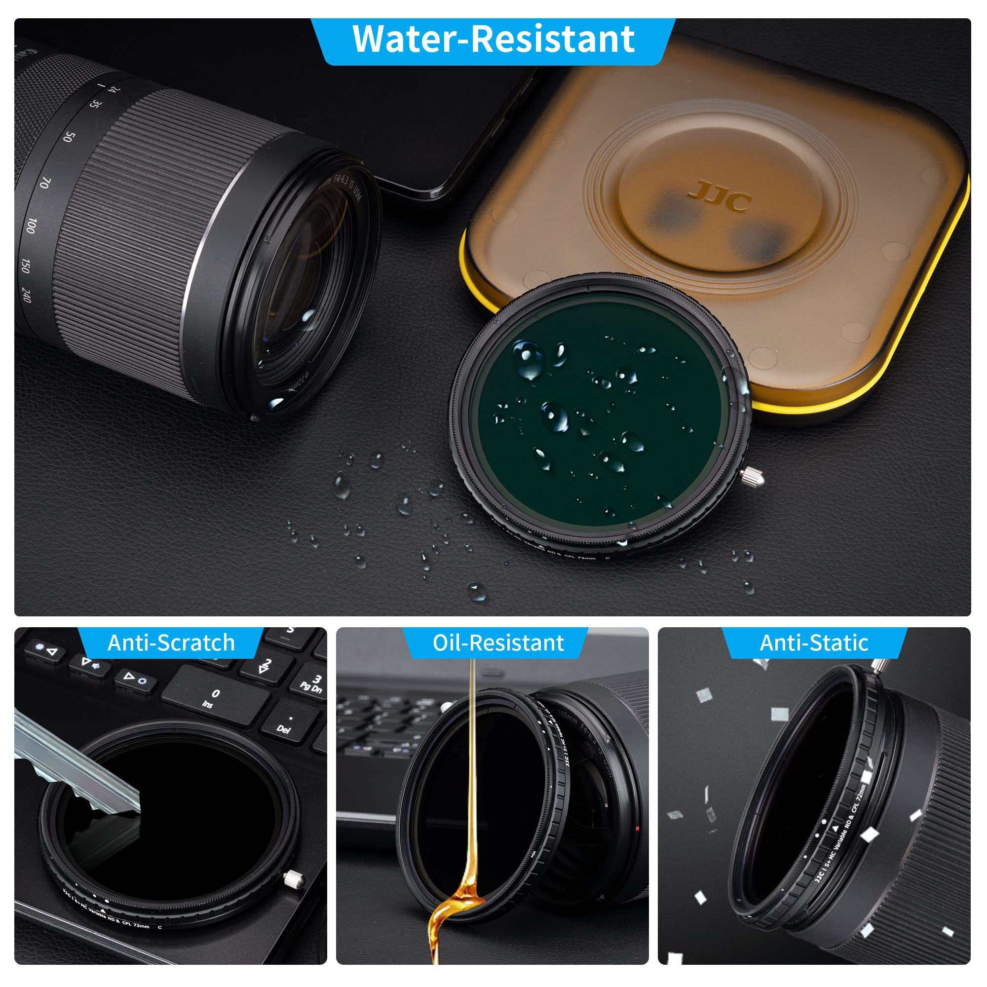 Jjc 2 In 1 55Mm Variable Nd Filter & Cpl Polarizer Filter, 5 Hard Stops Nd2 Nd32 Adjustable Neutral Density Filter, Including Mo