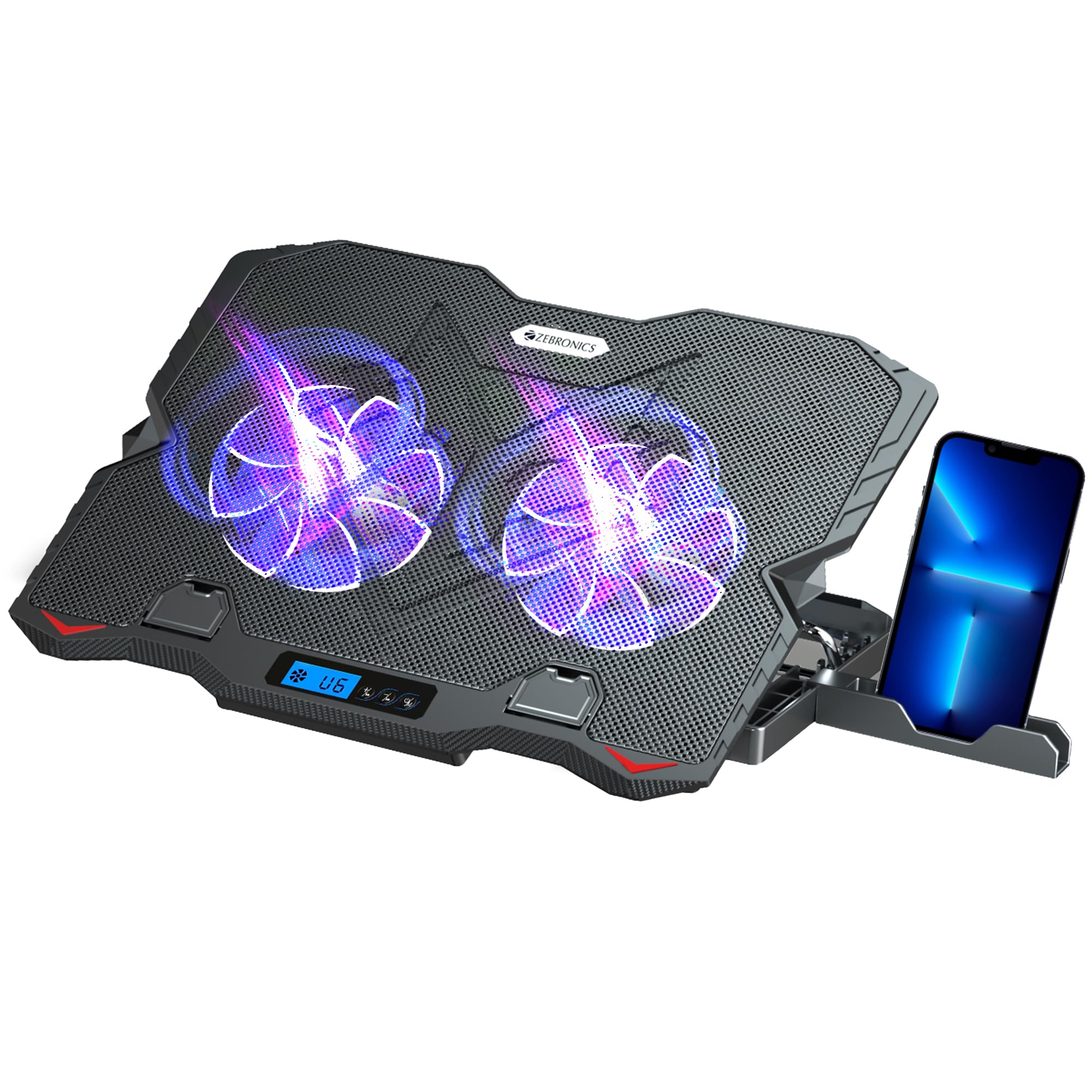 Zebronics NC5500D Powerful Laptop Cooler with Dual 125mm Fans, Silent Operation, Adjustable Fan Speed, Display, Controls, USB, 5