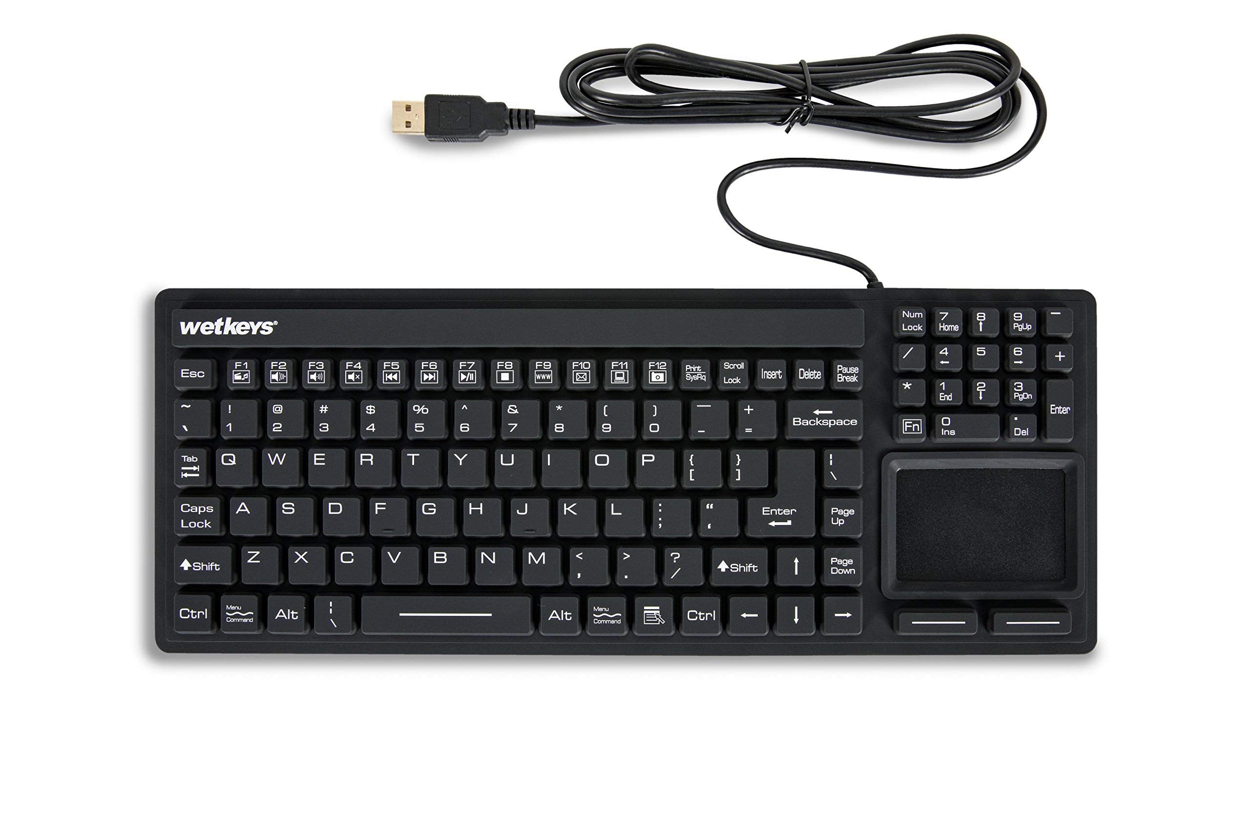 Wetkeys Touchpad Plus Professional-Grade Rigid Silicone Washable Keyboard With Touchpad (Usb) (Black) | Kbwkrc106T-Bk