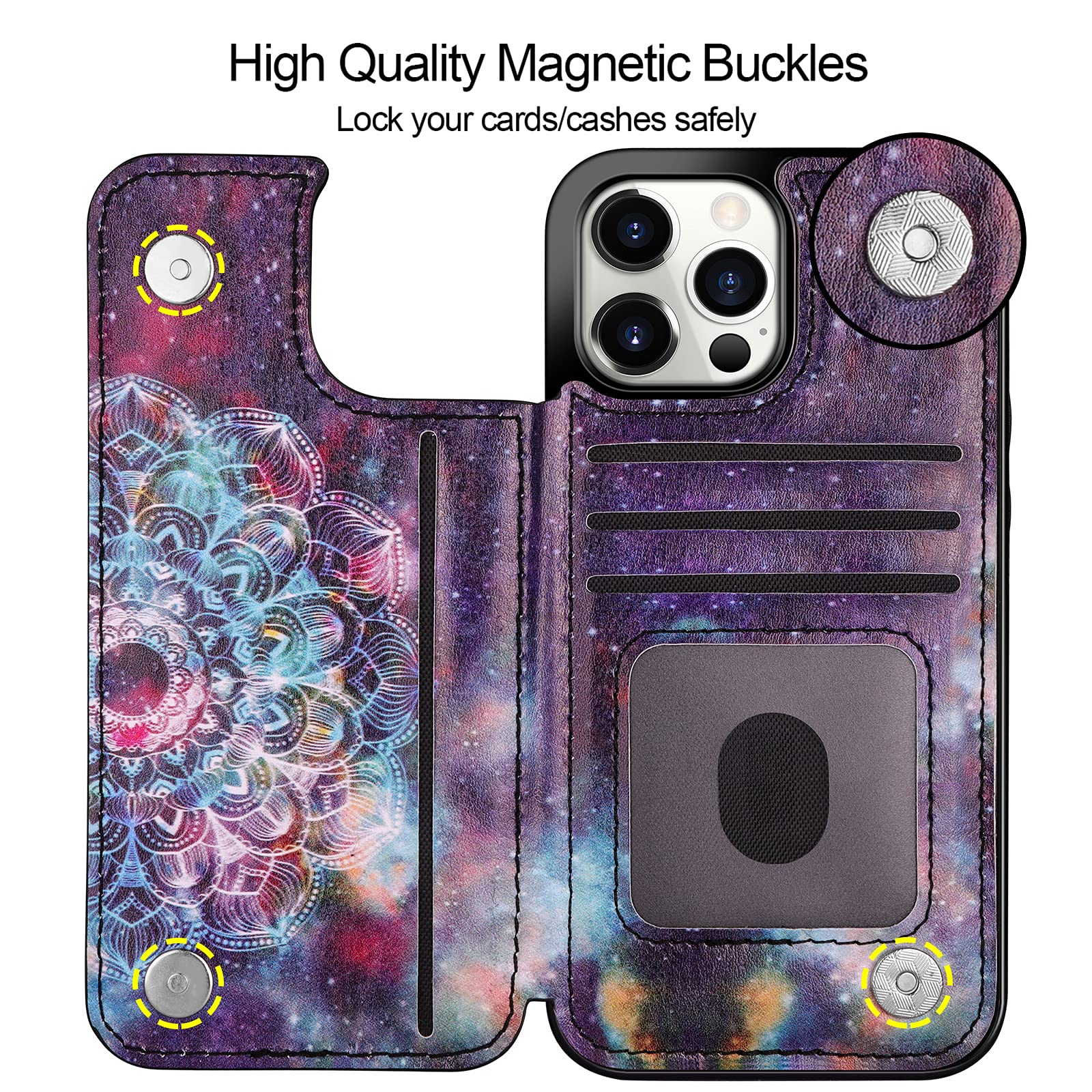 Hiandier Wallet Case Compatible With Iphone 13 Pro Max Case 5G 6.7 Inch Slim Protective With Credit Card Slot Holder Flip Folio