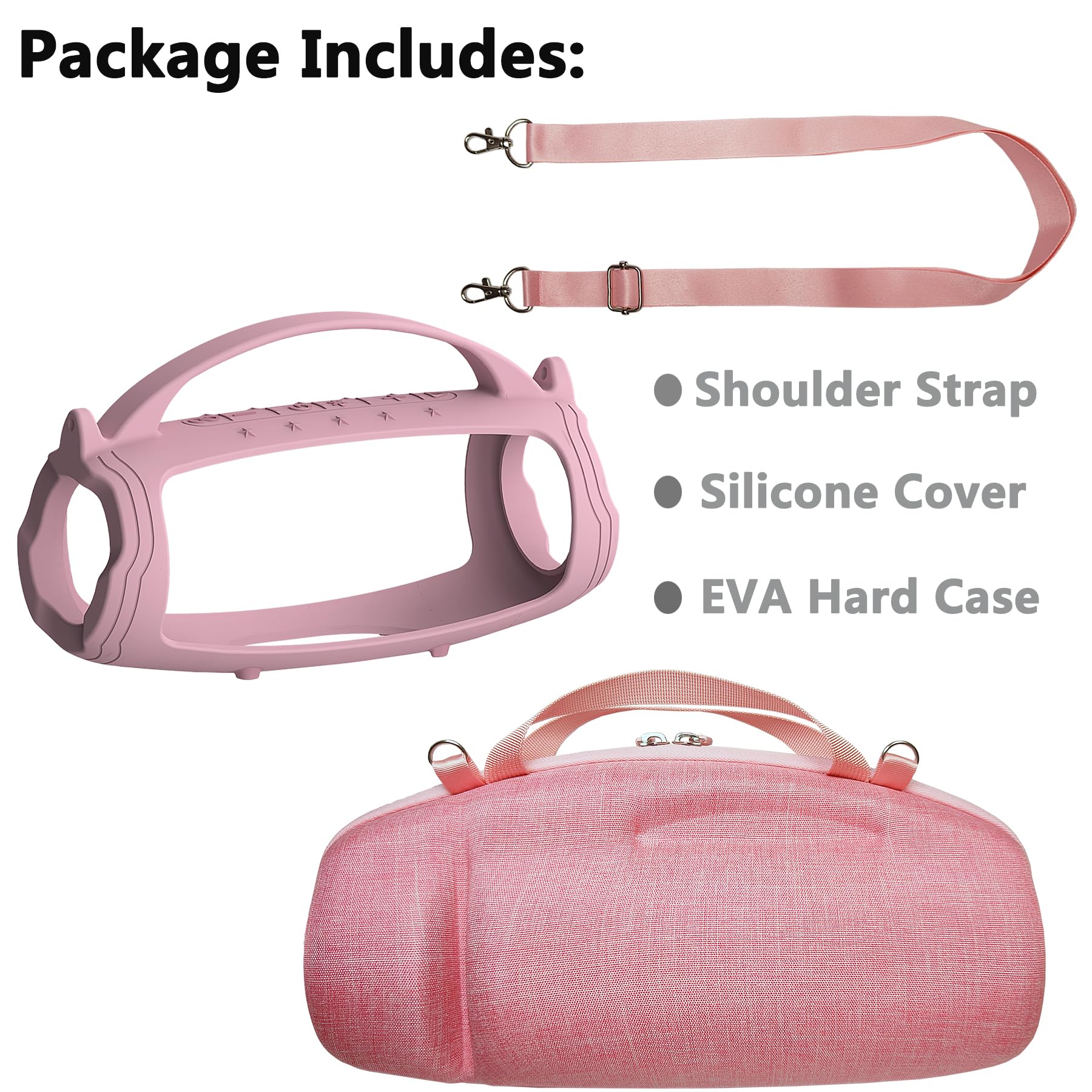 Silicone Cover And Hard Travel Case For Jbl Charge 4 / Charge 5 Portable Bluetooth Speaker Accessories (Pink Case, Not For Wi Fi Version)