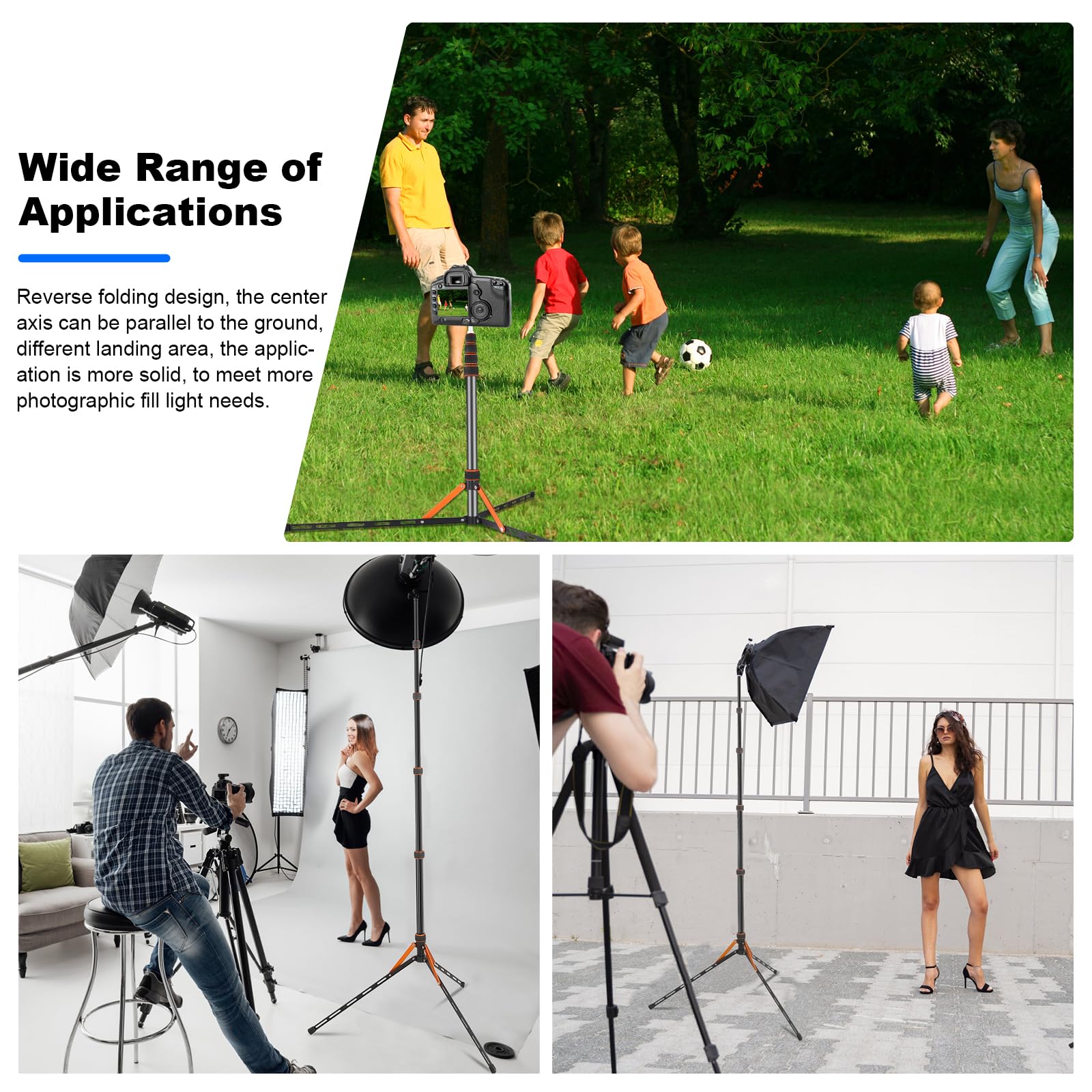 Portable Travel Light Stand Folding Travel Tripod With 180 Reversible Leg,1/4'' To 3/8'' Screw Adapter, 220Cm/7Ft For Outdoor/In