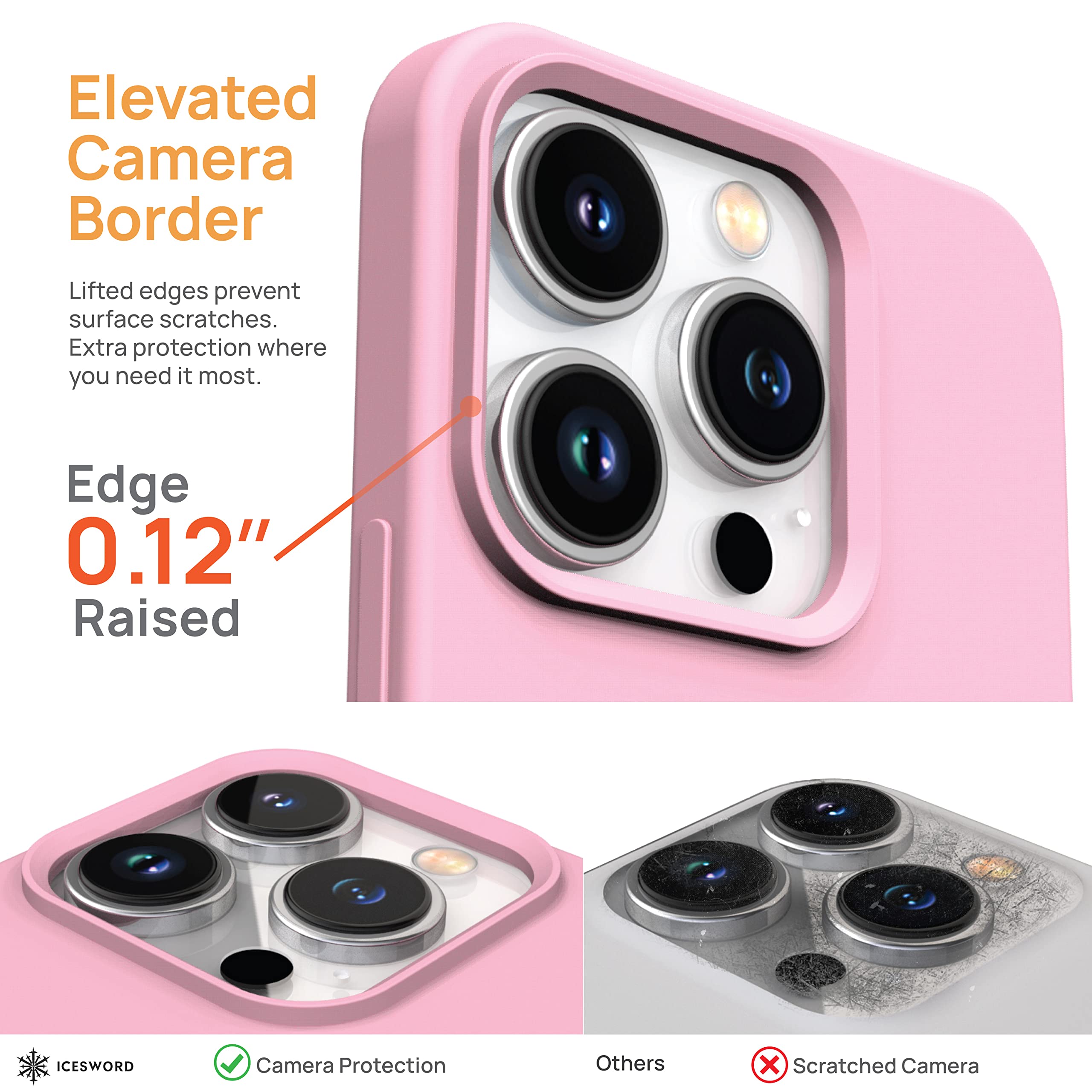 IceSword iPhone 14 Pro Phone Case Slim Protective Liquid Silicone Lovely Pink 6.1 inch Shockproof