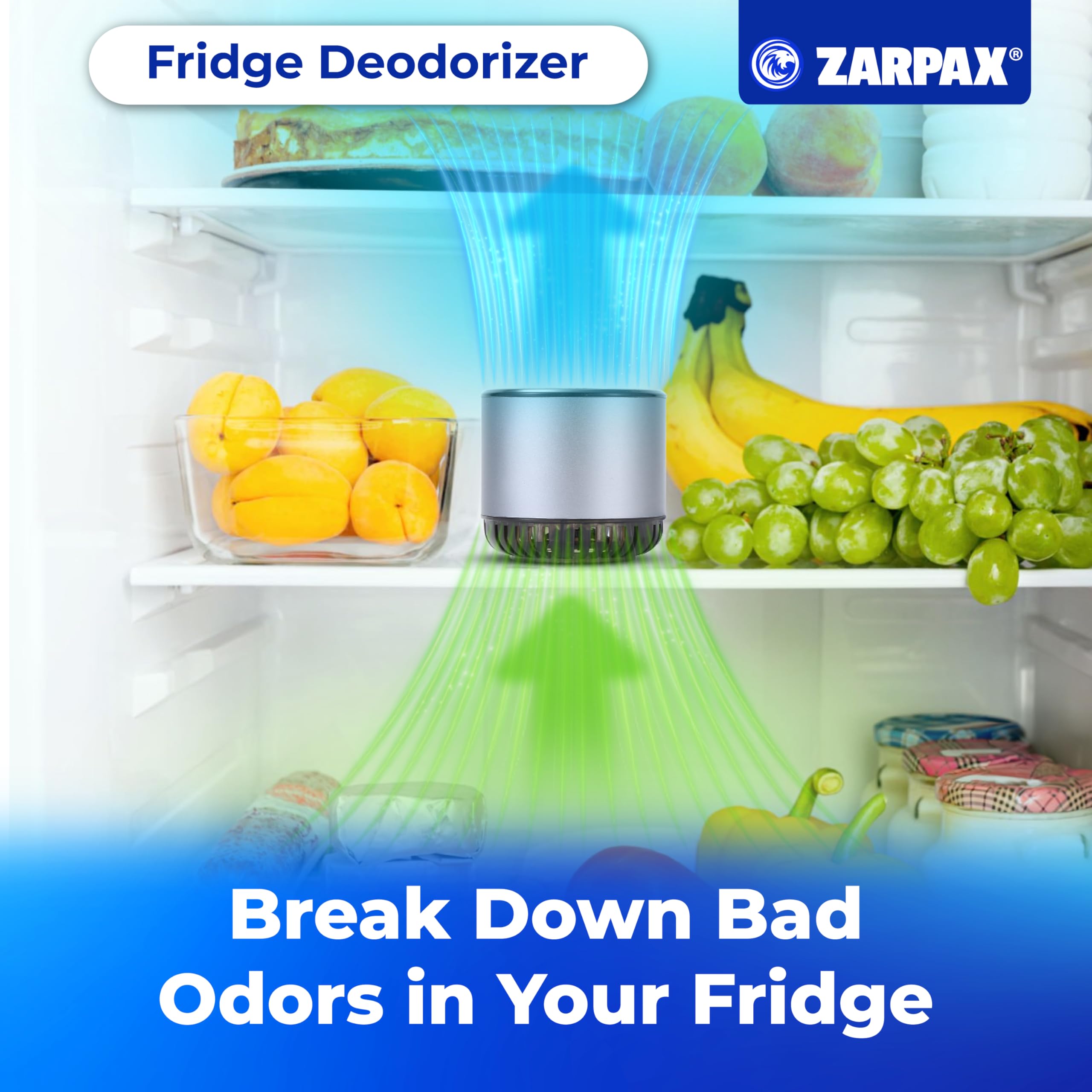 Zarpax Refrigerator Deodorizer   Double Pack   Fridge Smell Eliminator Lasts For 10 Years  18Ft3 Capacity Strong Fridge Odor Abs