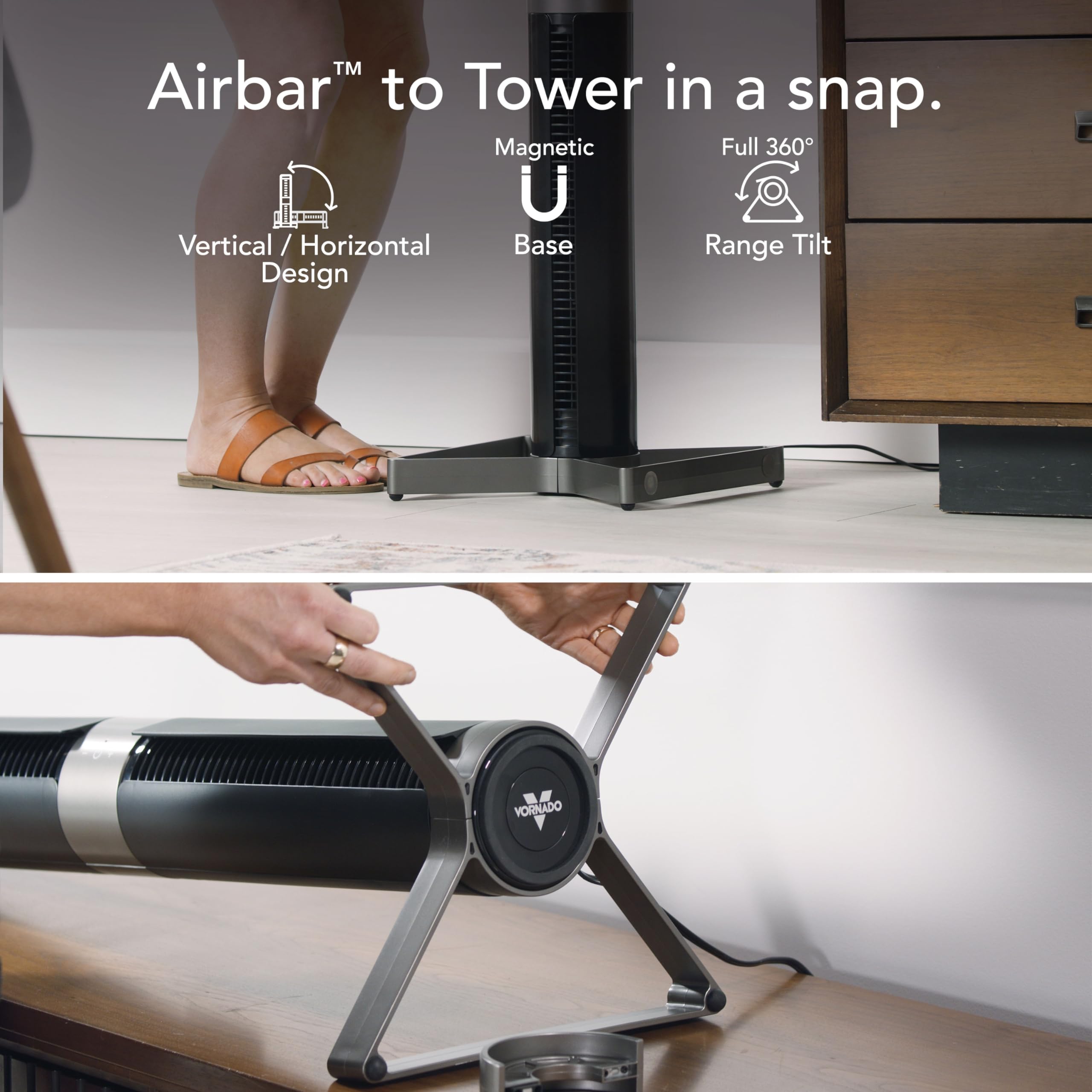 Vornado Airbar 6 | 44'' Tower Fan And Horizontal Air Circulator With Remote Control, 3 Speed Settings | Black