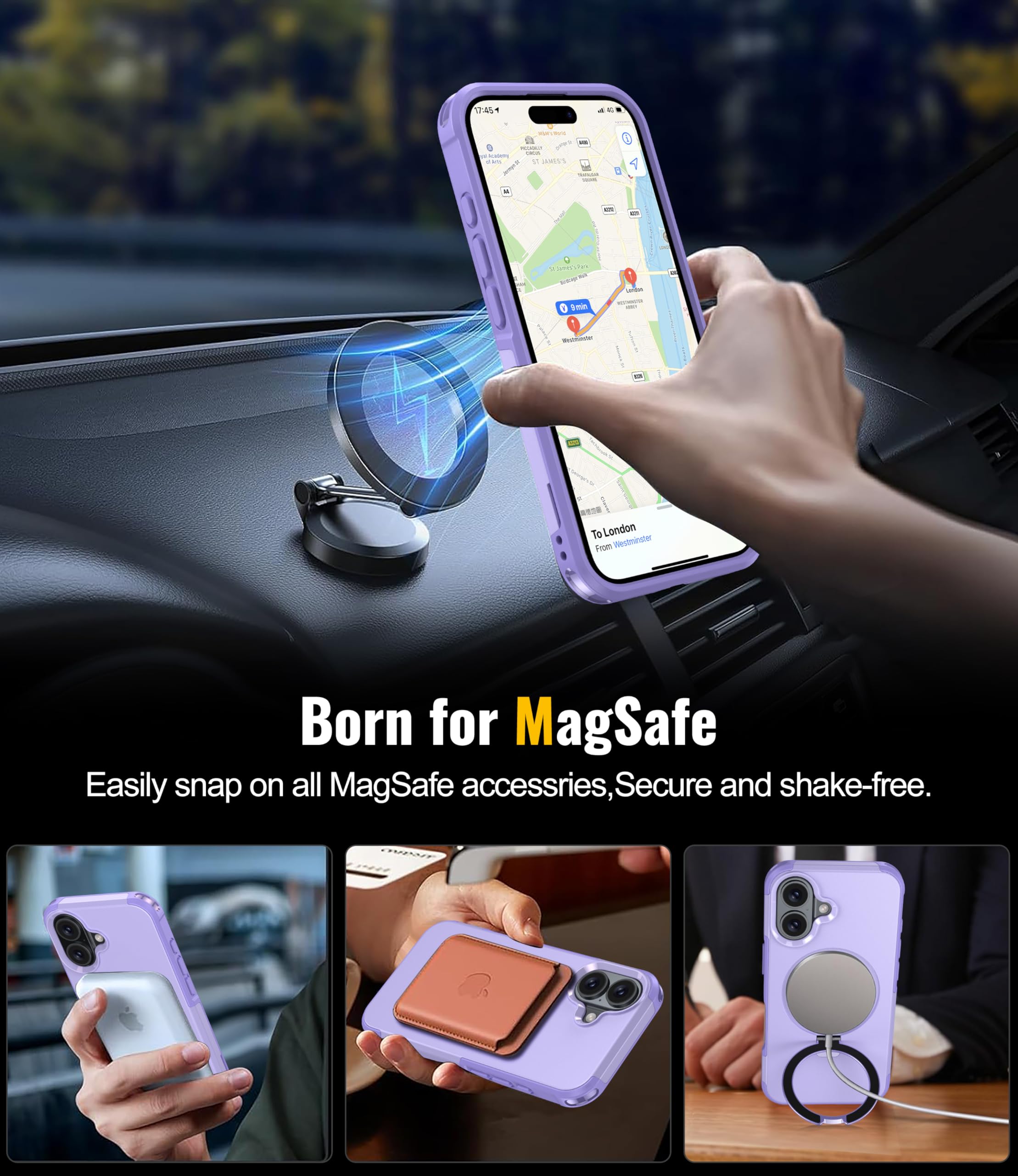 Oterkin Magnetic For Iphone 16 Plus Case Compatible With Magsafe [Foldable Invisible Stand][Tempered Glass Screen Protector & Ca