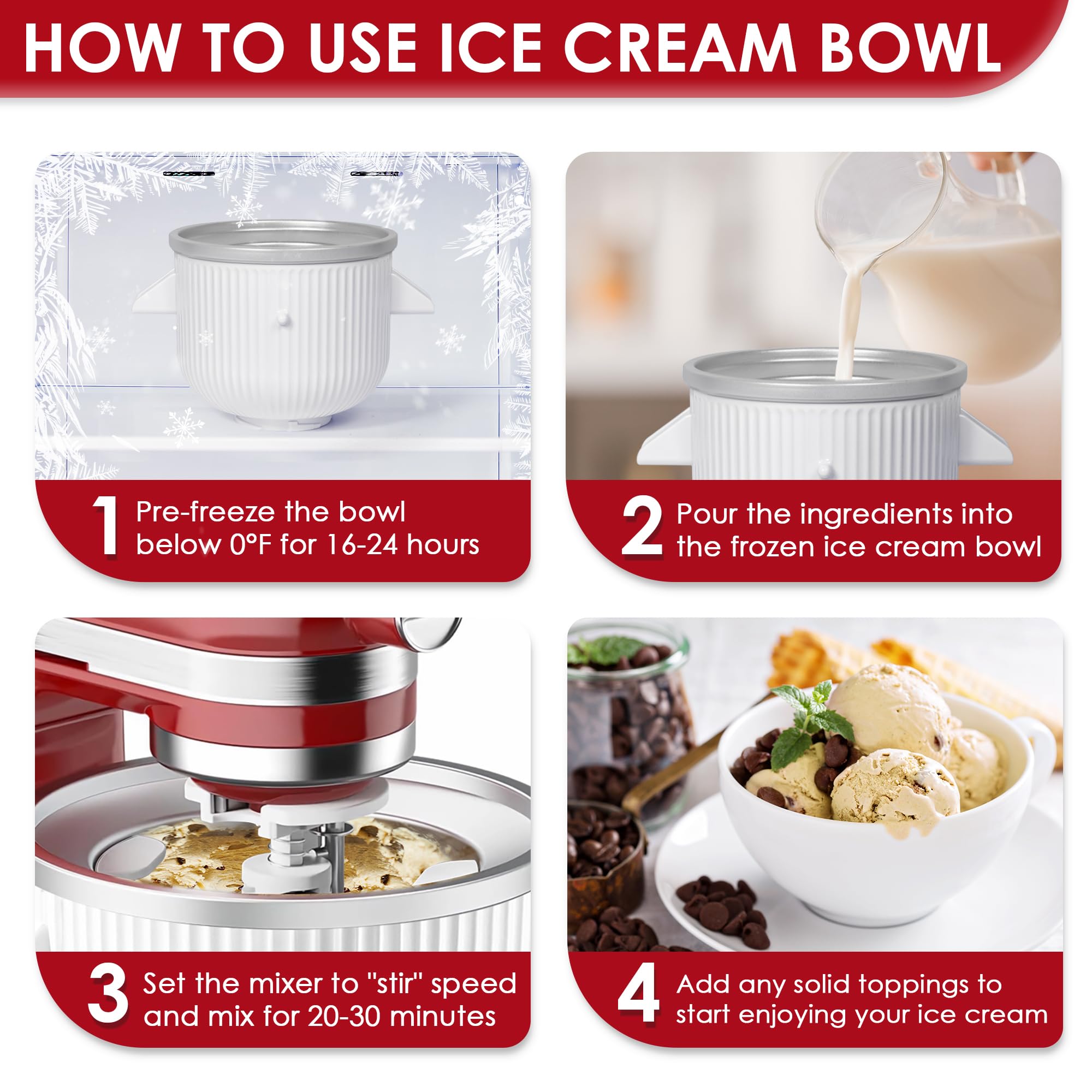 Ice Cream Maker Attachment For Kitchenaid Mixers, Fits Kitchenaid 4.5/5Qt & 6Qt Stand Mixers, Frozen Ice Cream & Sorbet Gelato M