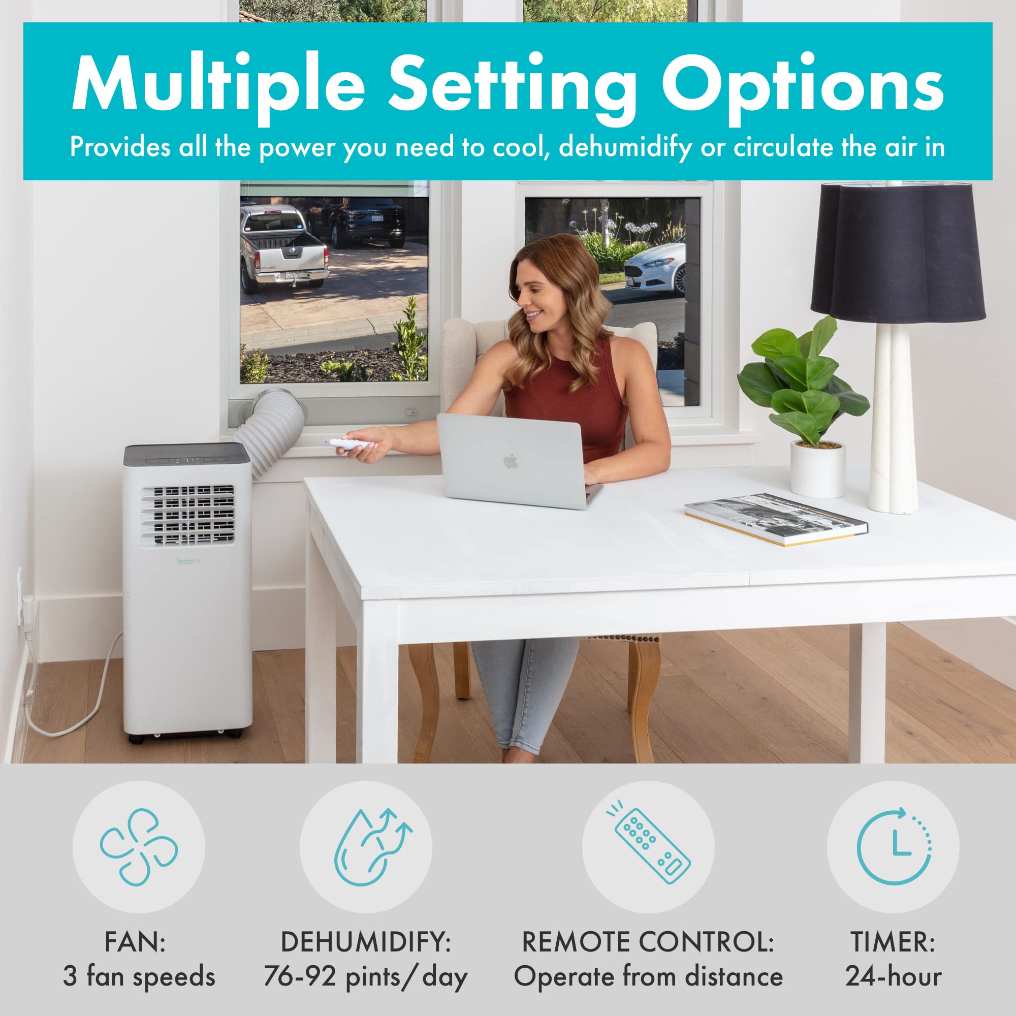 Serenelife Small Air Conditioner Portable 8,000 Btu With Built-In Dehumidifier - Portable Ac Unit For Rooms Up To 350 Sq Ft - Wi