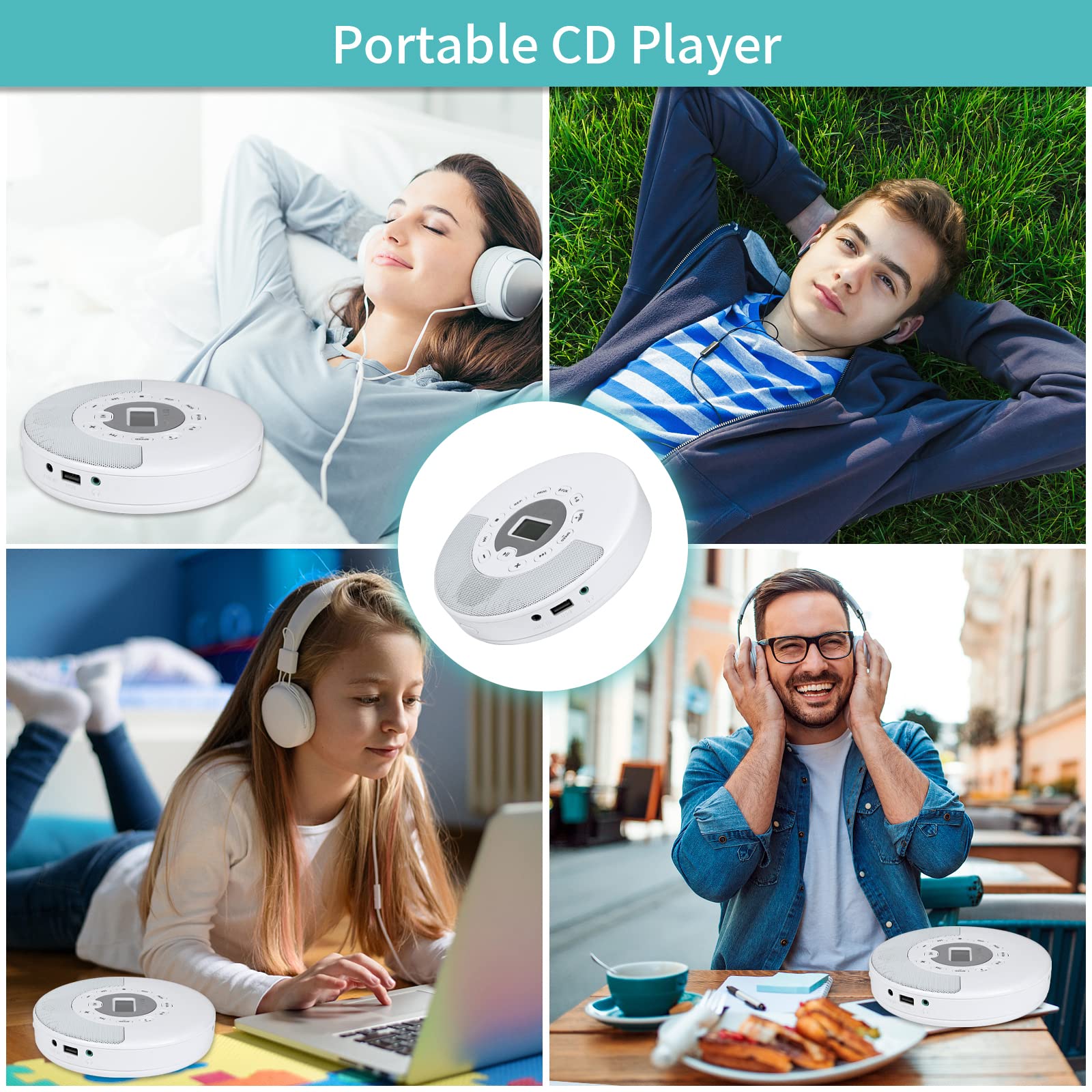 Cd Player Portable With Bluetooth   Rechargeable Personal Cd Player With Stereo Speakers,Anti Skip Walkman Cd Music Player For C