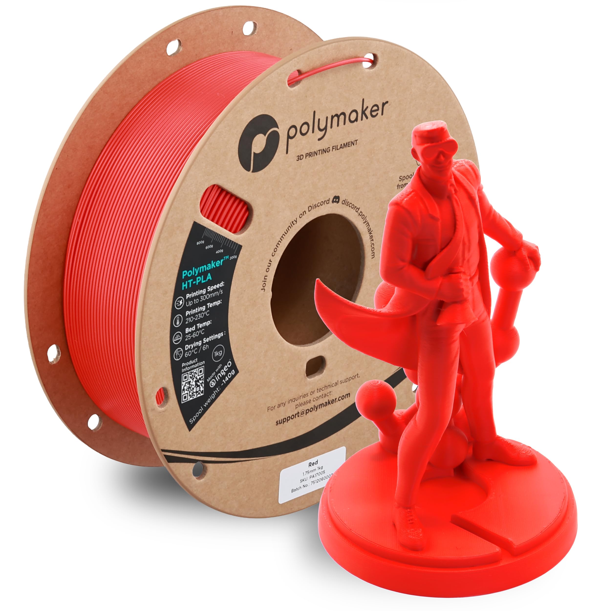 Polymaker HT-PLA Filament 1.75mm Red, High Temp PLA for 3D Printing, Heat Stable Up to 150C, Easy to Print, Works with Most FDM 