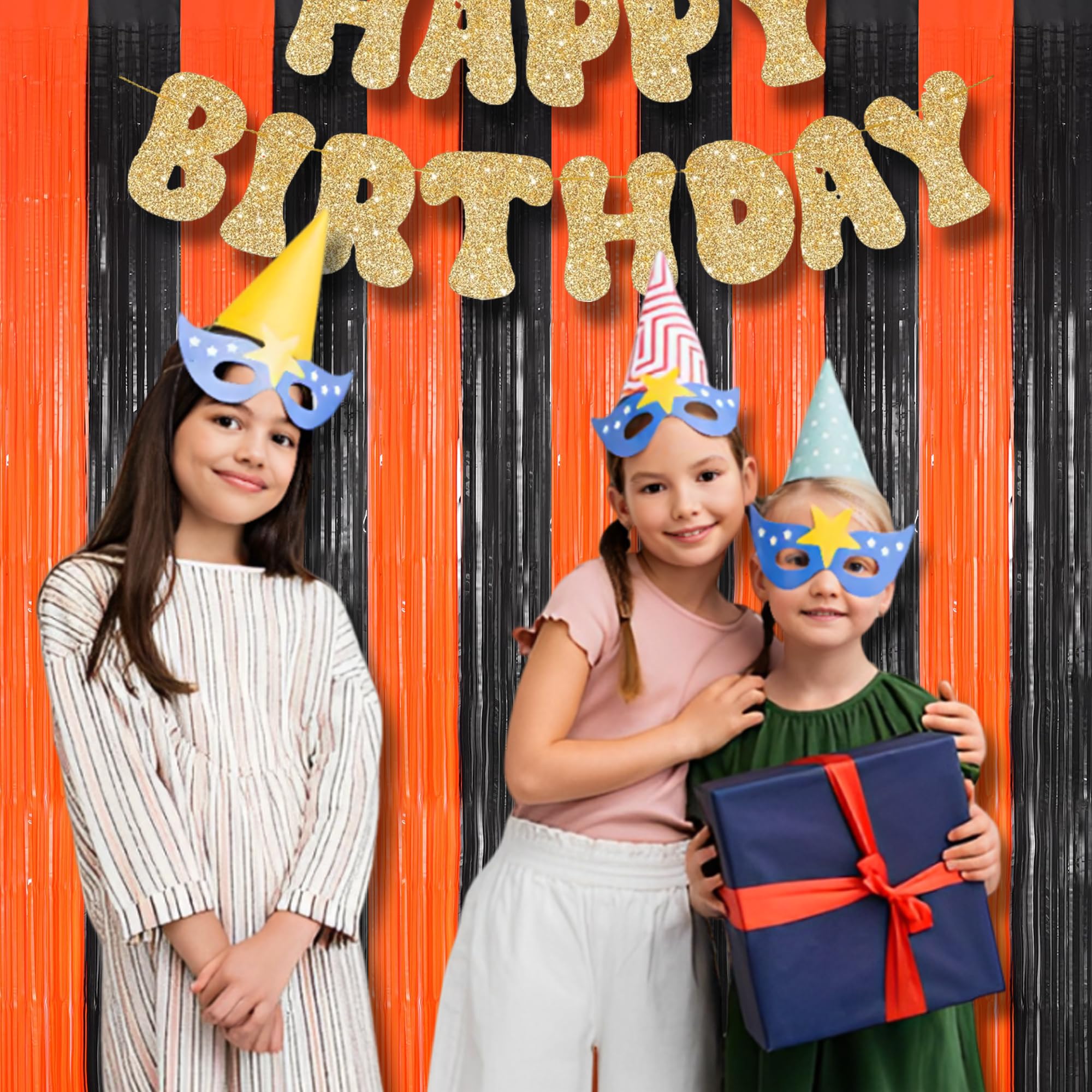 Braveshine Tinsel Photo Backdrop Curtains   2 Pack 3.2X8.2Ft Black Orange Foil Fringe Streamer Curtain For Birthdays, Halloweens