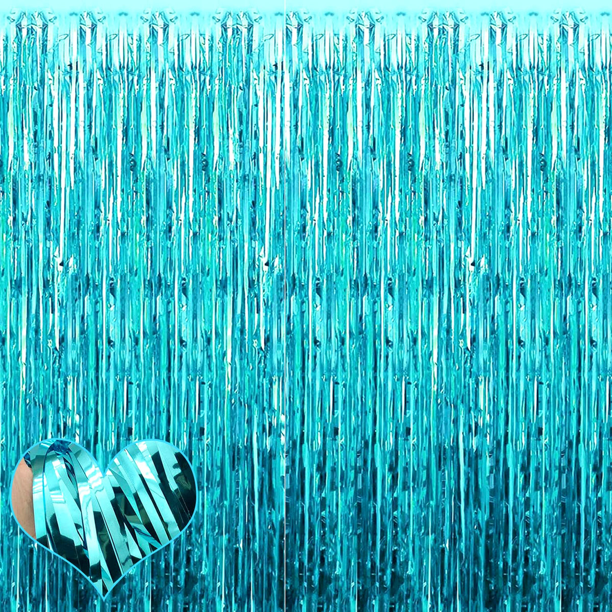 4 Pack Fringe Curtain Backdrop, 3.2Ft X 9.8Ft Blue Metallic Tinsel Foil Fringe Streamers Background For Photo Booth Birthday Wed