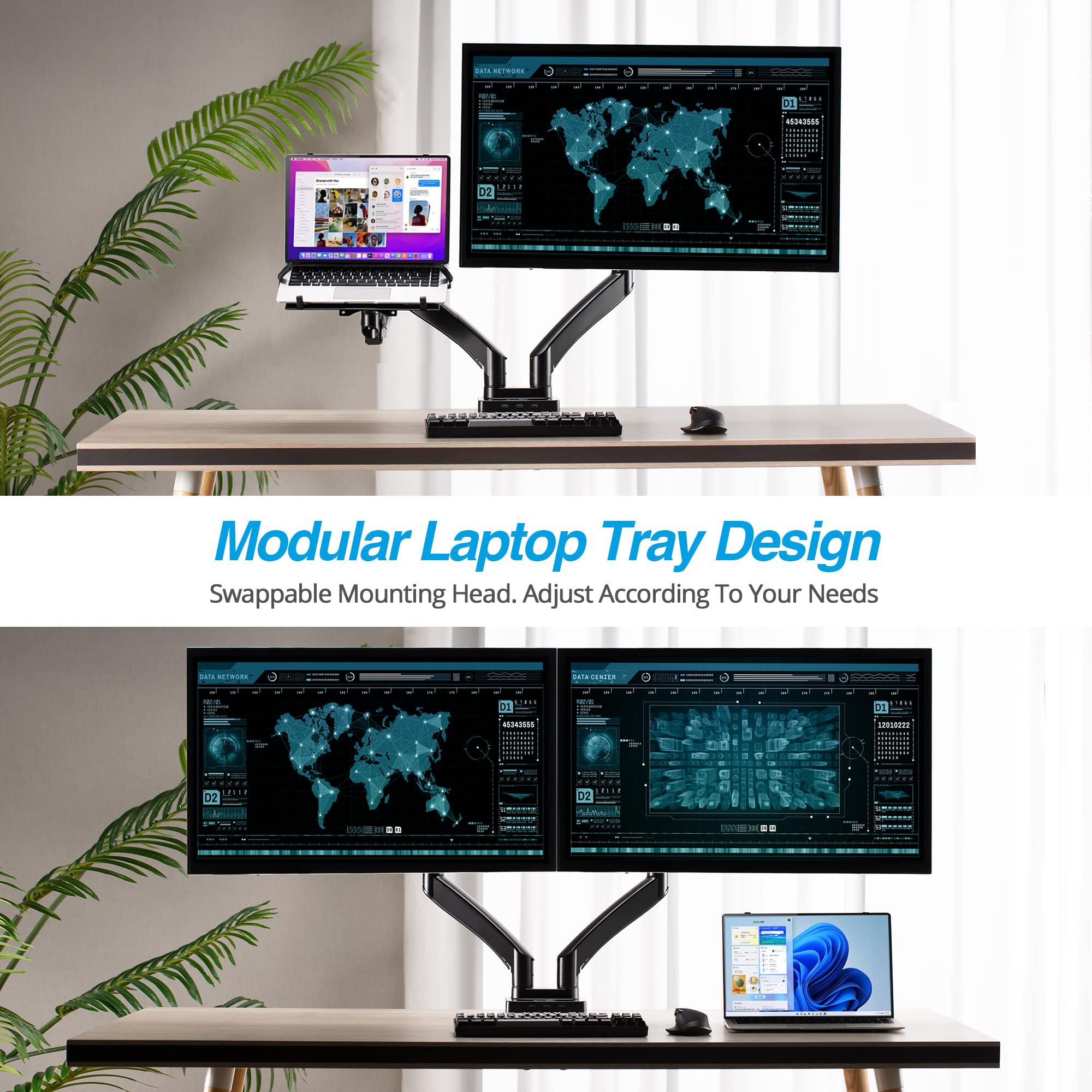 Avlt Dual 17    43'' Monitor Arm Desk Mount With 15'' Laptop Tray And Usb C Docking Station, Hdmi 4K60Hz, Usb A 5Gbps, Ethernet,