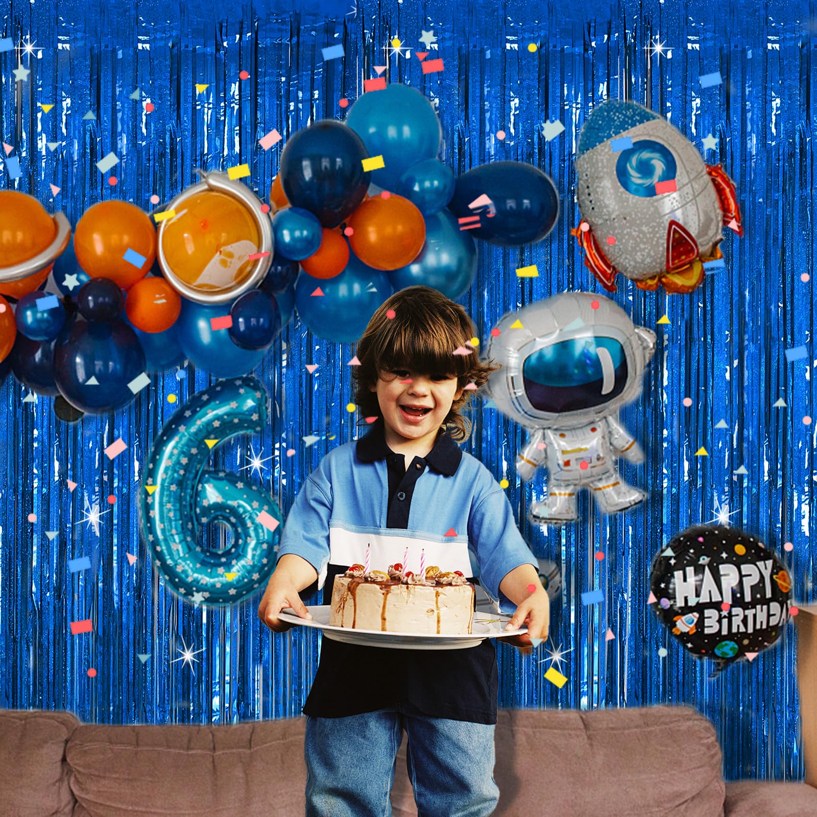 Tinsel Curtain Party Backdrop Blue Birthday Party Decorations 5 Packs Glitter Foil Fringe Curtain Party Decor Streamers Photo Bo