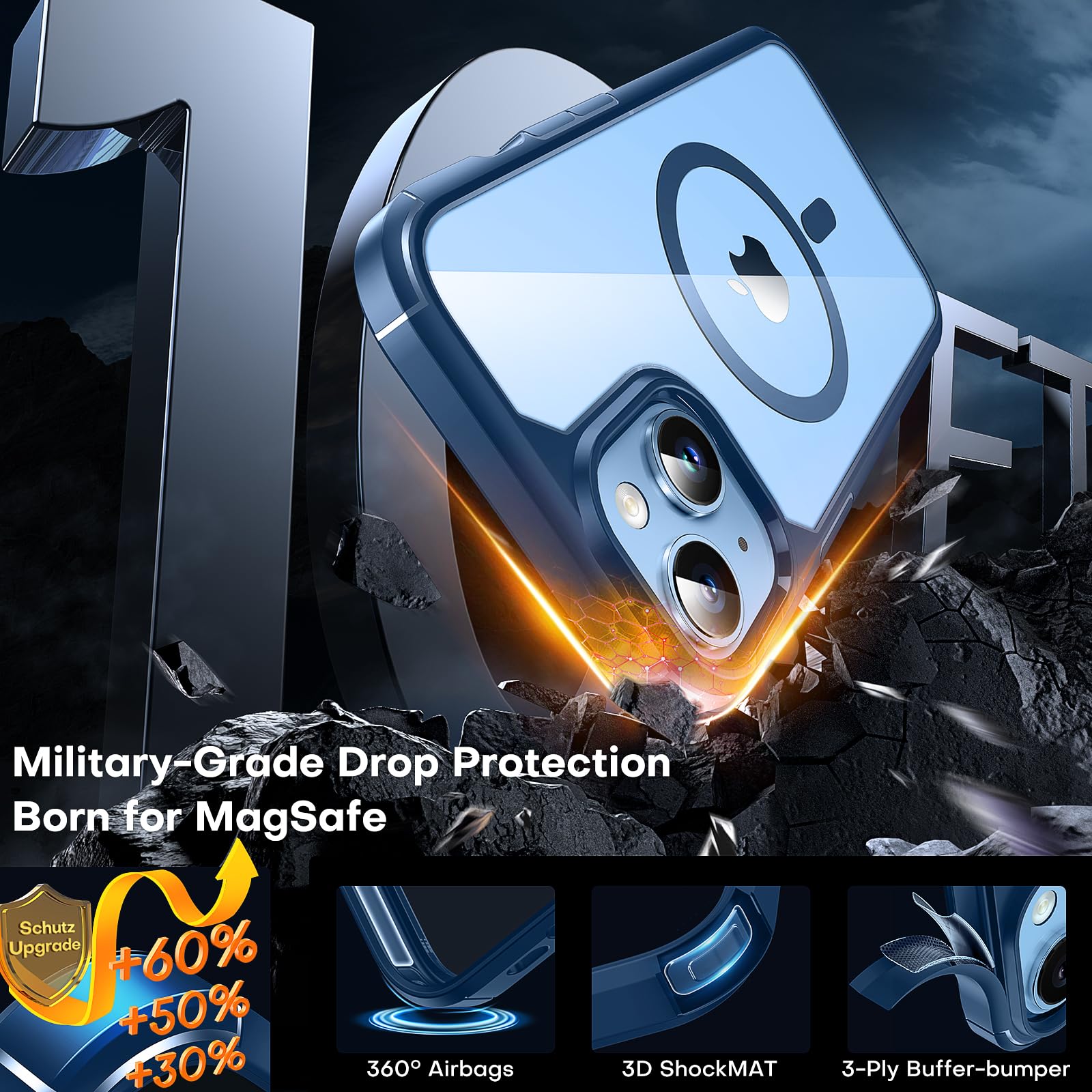 Tauri 3 In 1 Magnetic For Iphone 14 Plus Case, Compatible With Magsafe [Yellowing Resistant] With 2X Screen Protector, [Military