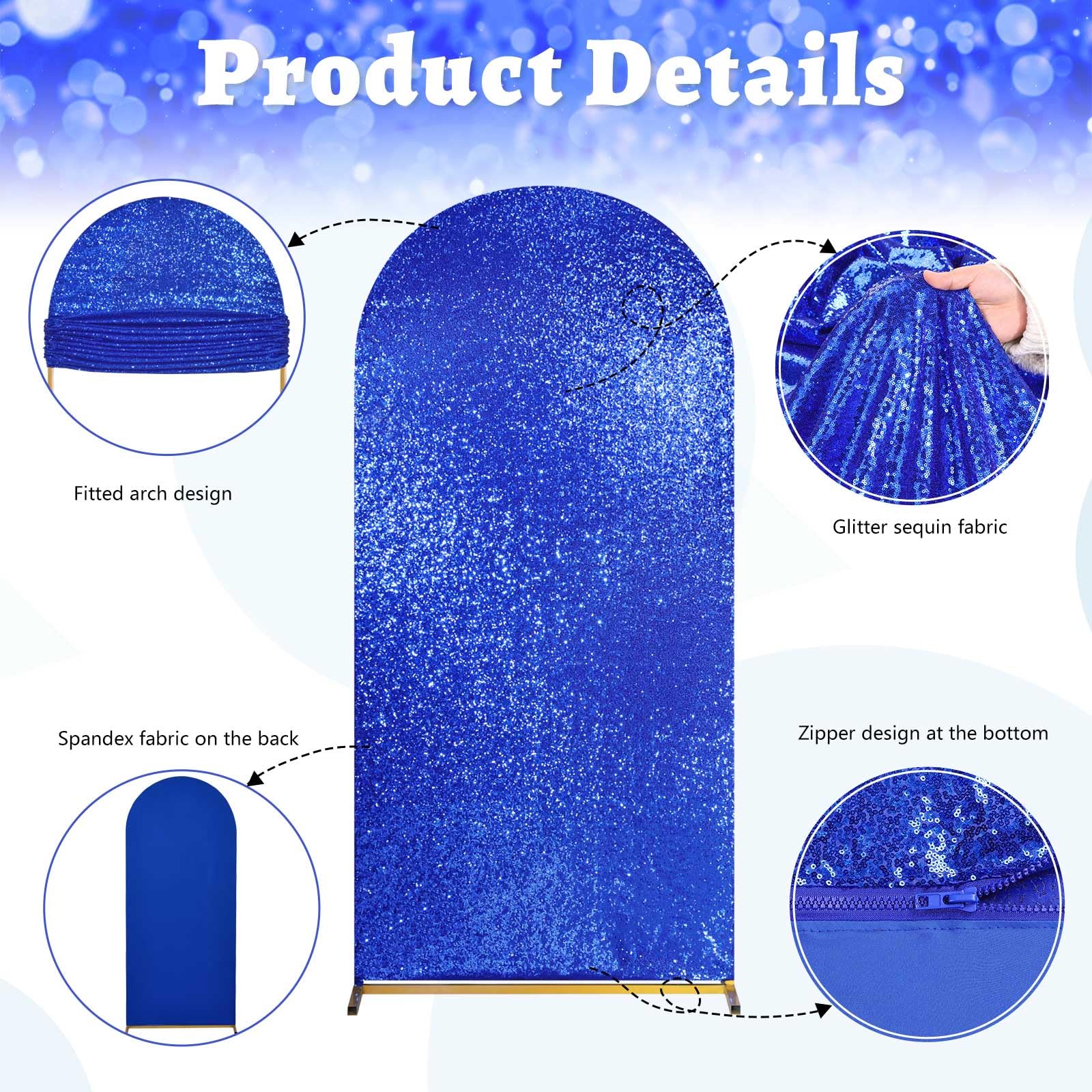 Navy Blue Sequin Arch Backdrop Cover Set Of 2 Sparkly Fabric Arch Covers 6Ft,7.2Ft Spandex Fitted Cover For Party Wedding Banque