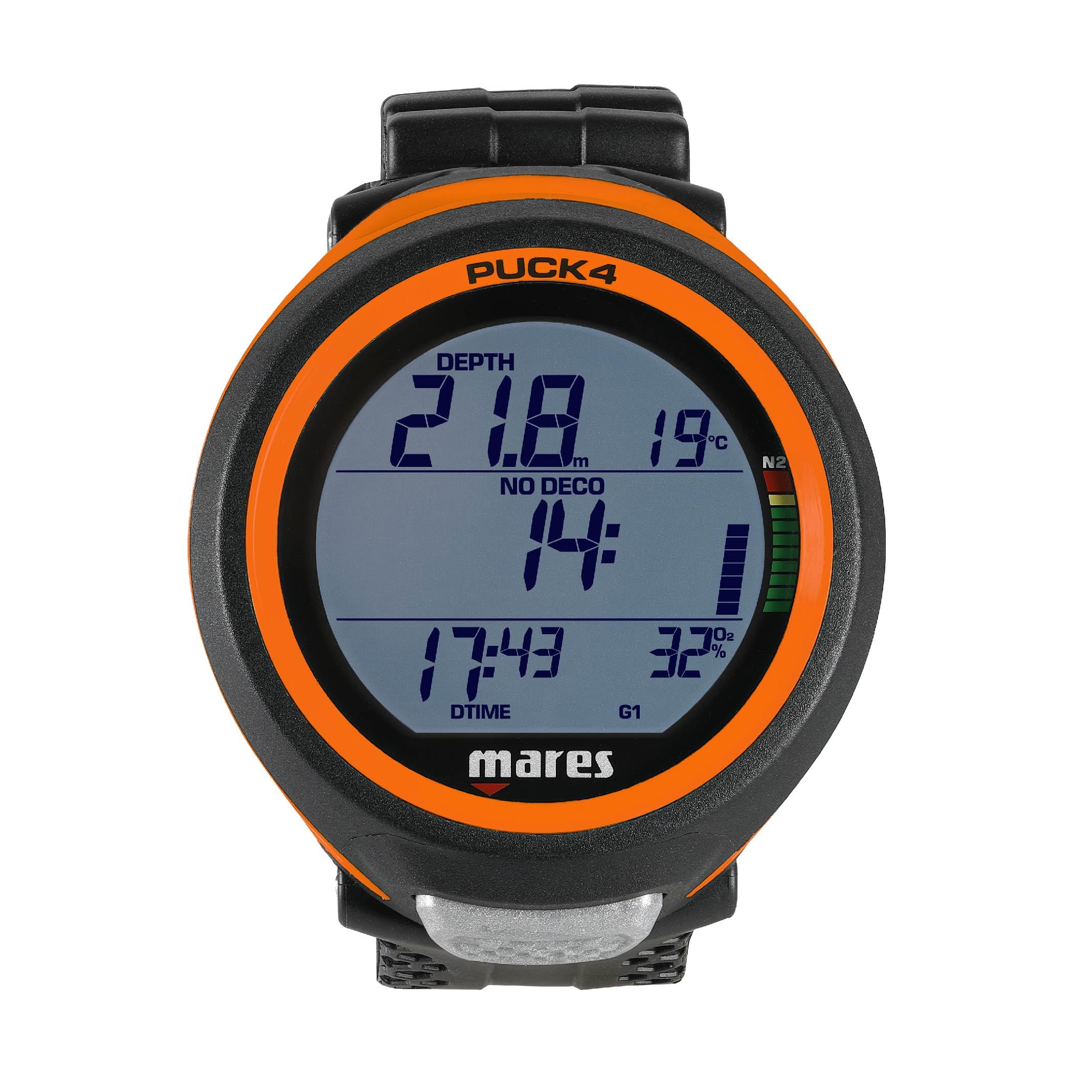 Mares Puck 4 Wrist Dive Computer | Entry-Level Watch-Style One Button Control Underwater Scuba Diving Computer, Black/Orange