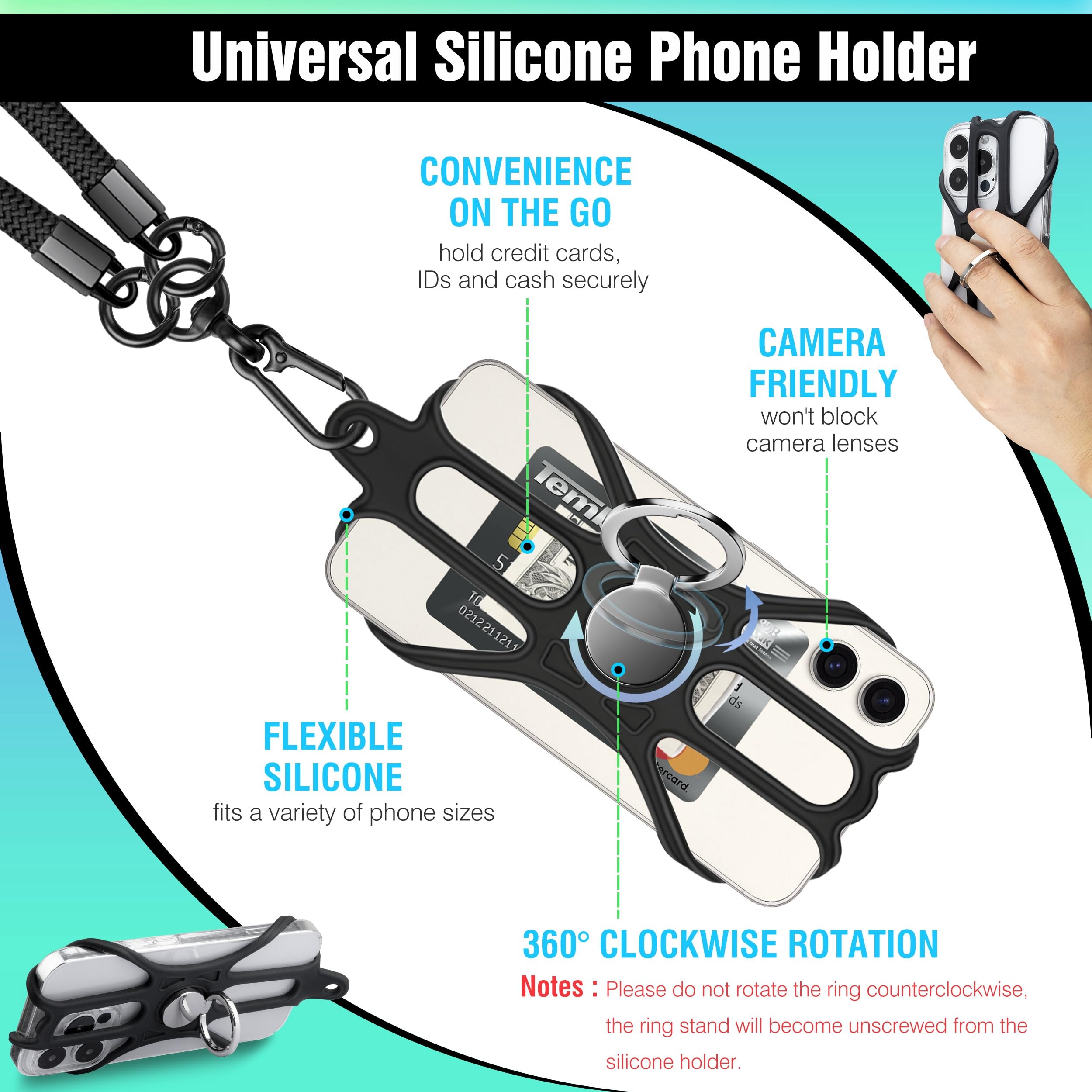 Kaptron Universal Cell Phone Lanyard: Adjustable Crossbody Cell Phone Strap With Silicone Phone Holder And Phone Tethers