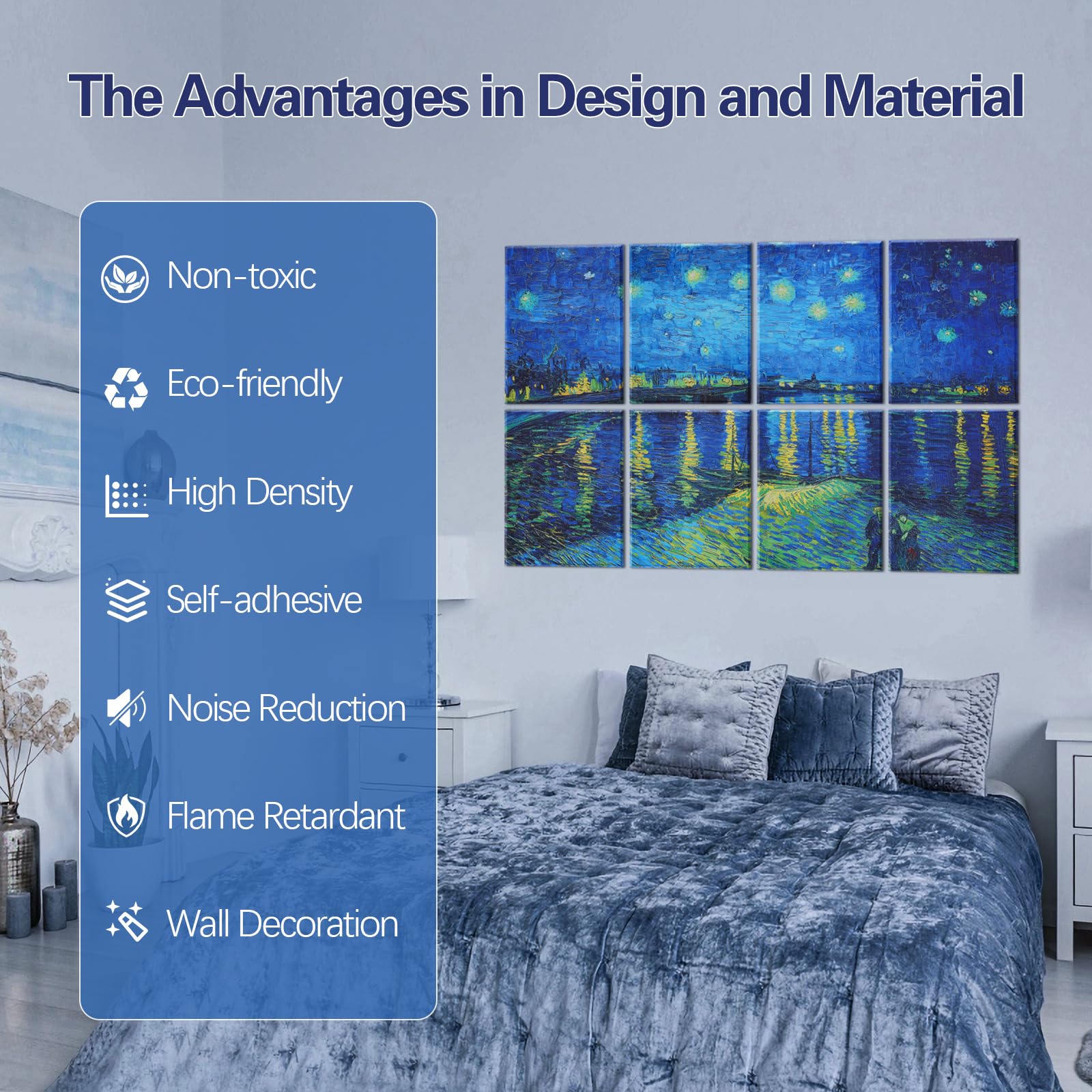 Tutmyrea 8 Pack Art Acoustic Panels, 48''X32'' Self Adhesive Soundproof Wall Panels, Decorative Sound Absorbing Panels, Acoustic