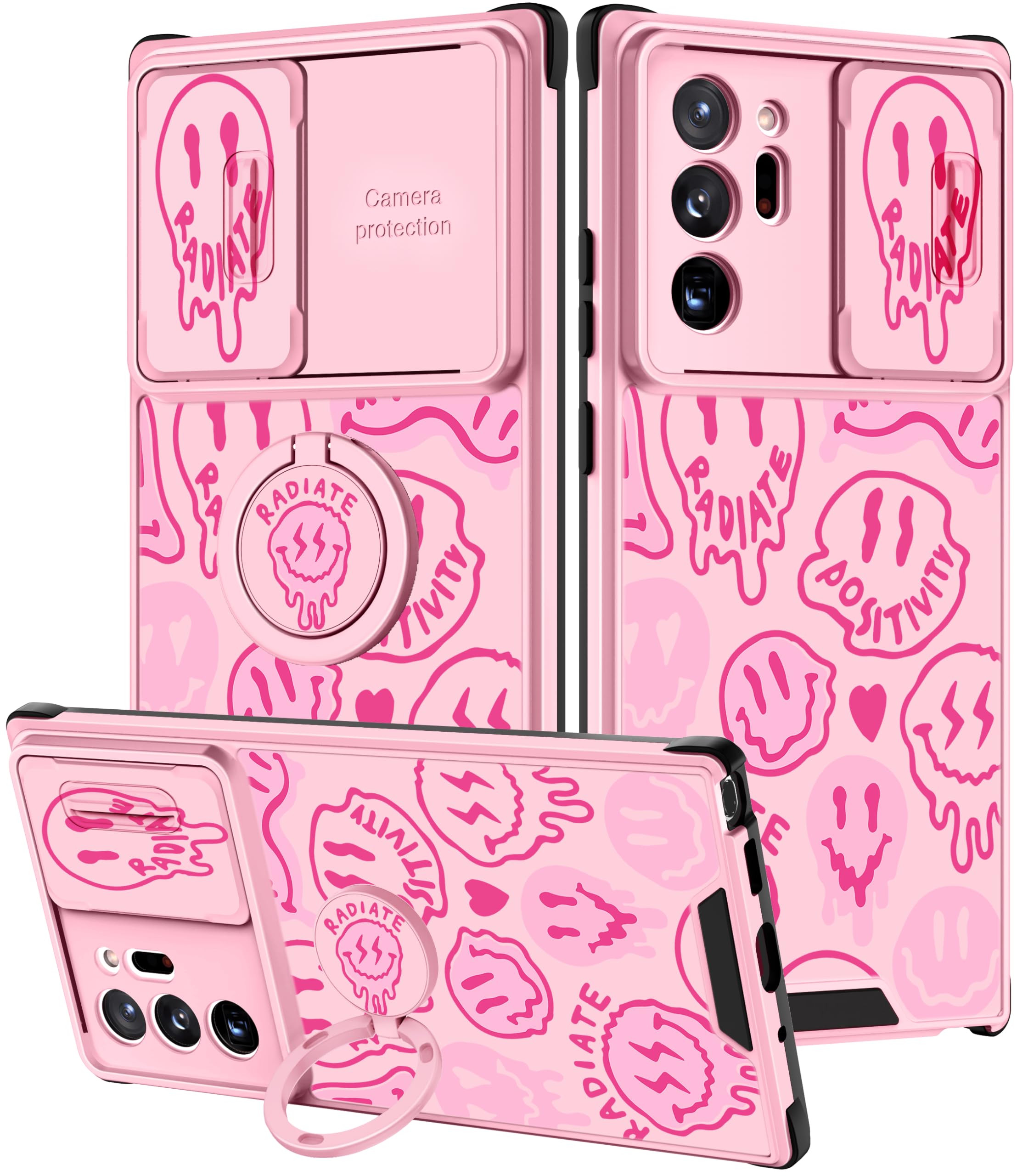 Goocrux (2In1 For Samsung Galaxy Note 20 Ultra Case Cute Smiley Face For Women Girls Phone Cover Pink Distorted Smile Design Wit