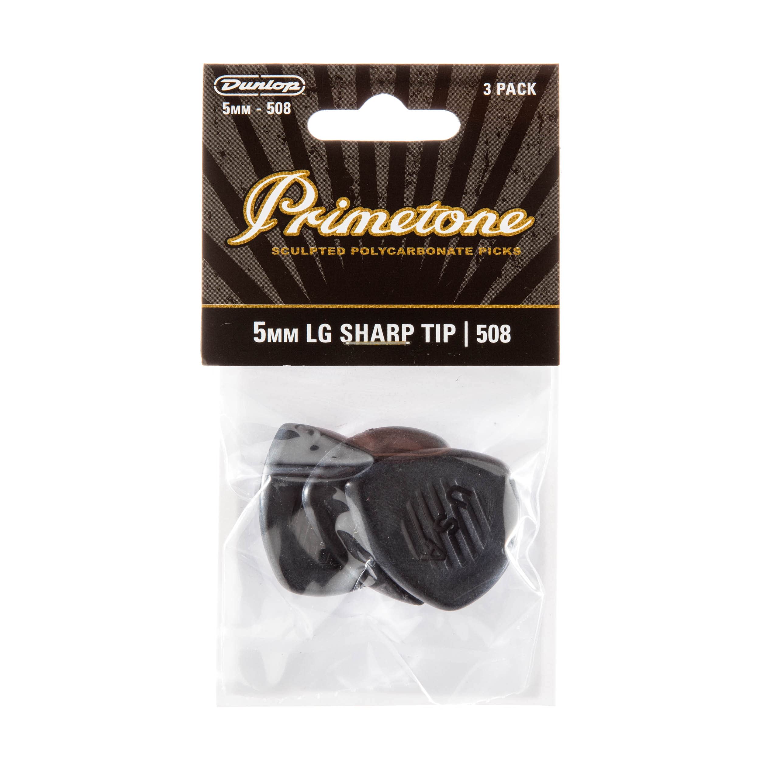 Jim Dunlop 477P508 Primetone, Black, 5.0Mm, 3/Player'S Pack