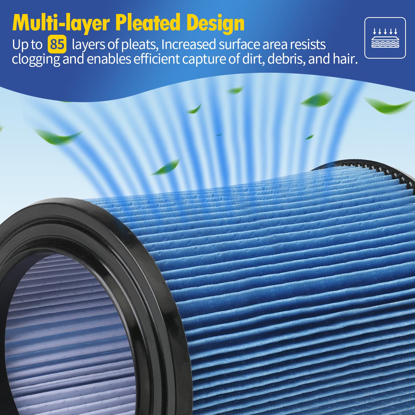 Gazeer 2 Pack Vf5000 Replacement Filter Compatible With Ridgid 5 20 Gallon Wet/Dry Vacuums,3 Layer Pleated Vacuum Filter Compati