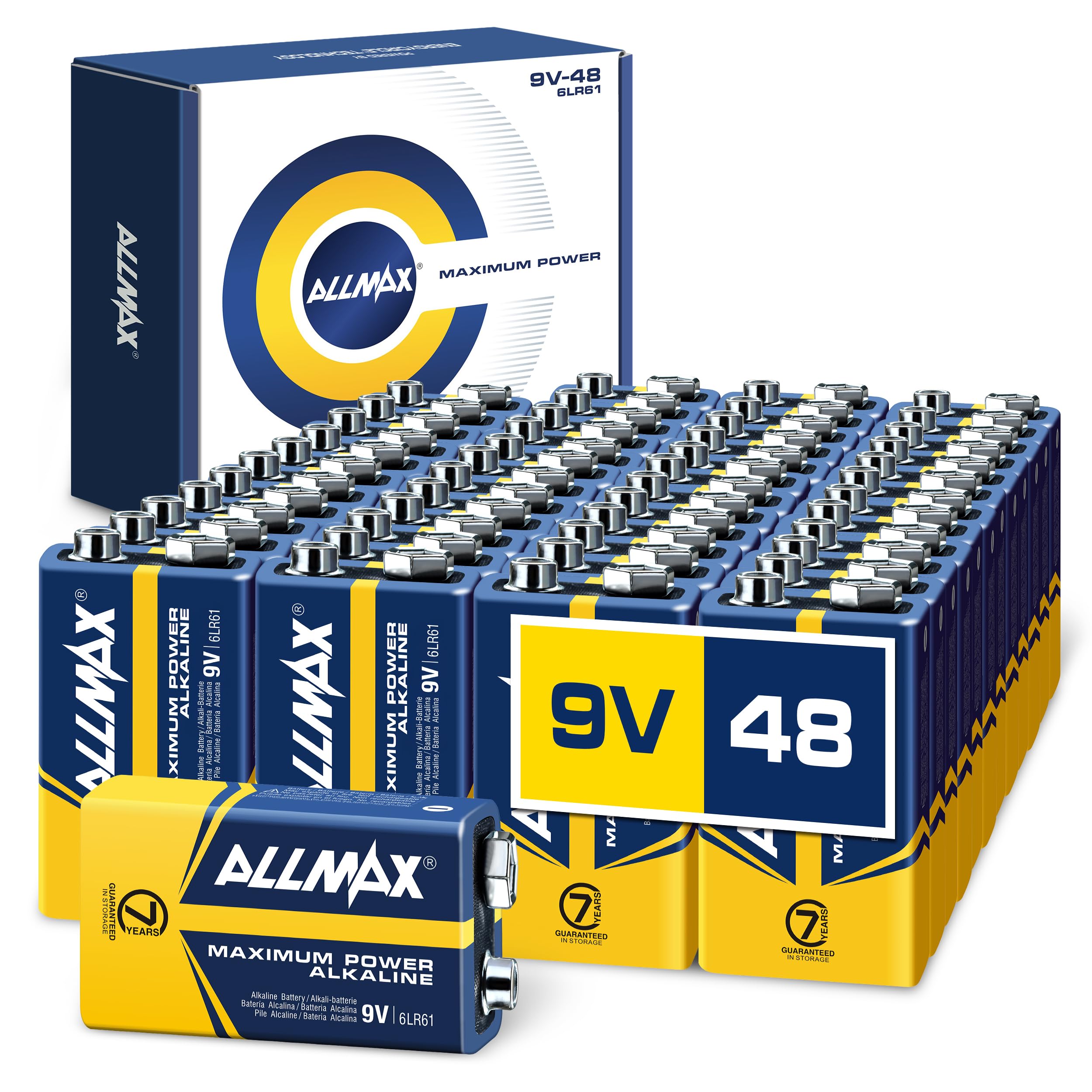 Allmax 9V Maximum Power Alkaline Batteries (48 Count)   Ultra Long Lasting, 7 Year Shelf Life, Leakproof Design, Superior Perfor