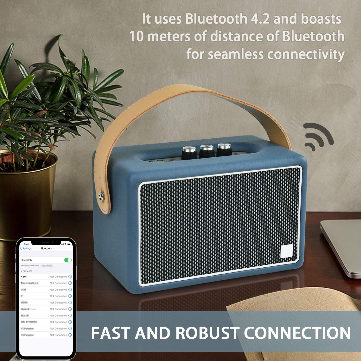 Vintage Bluetooth Speakers, Konex 40W Leather Portable Wireless Speaker, Bluetooth 4.2 Heavy Bass Music Player, 20H Long Playtim