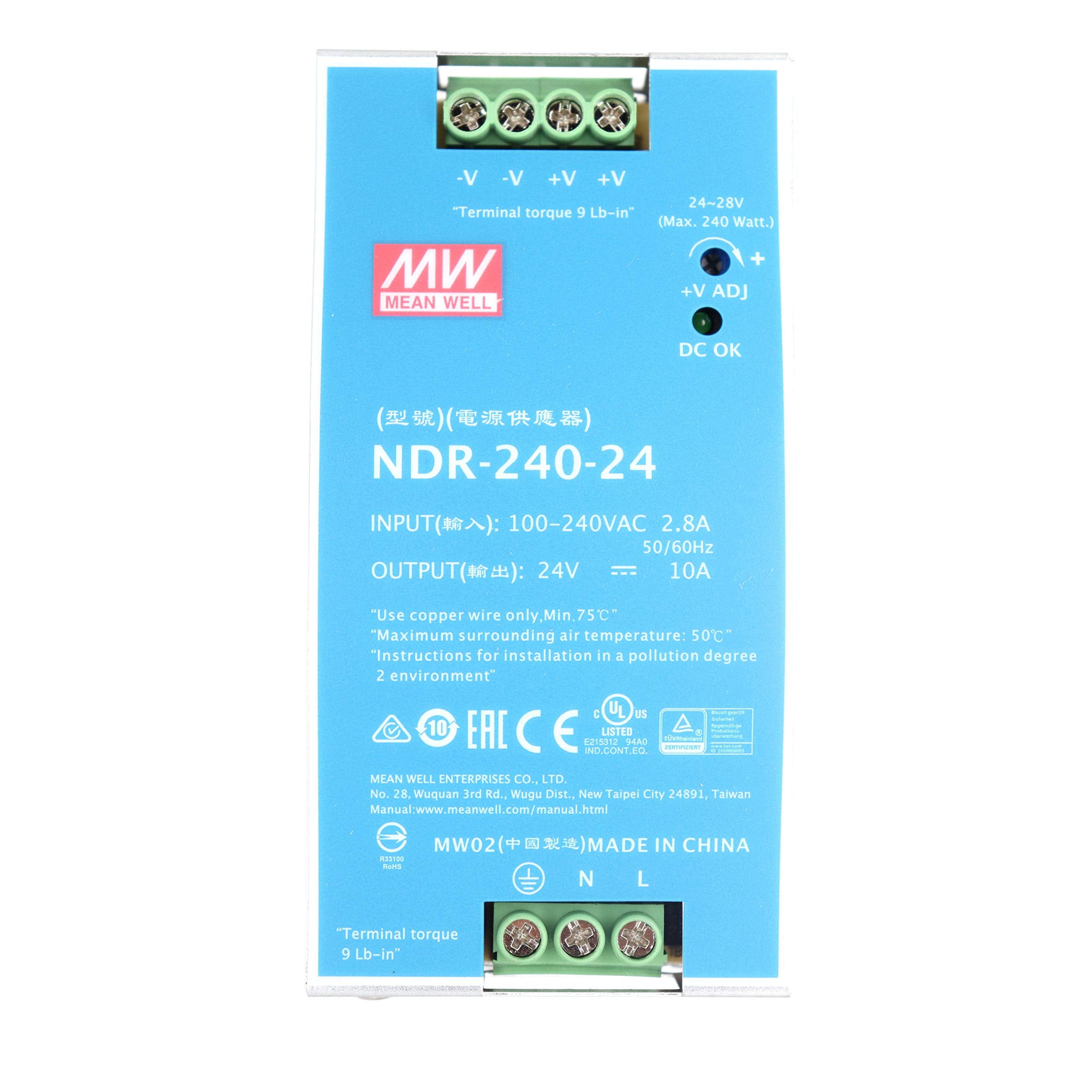Mean Well Ndr 240 24 240W 24Vdc 10A Ac/Dc Industrial Din Rail Power Supply Single Output Provided By Kainsc Products