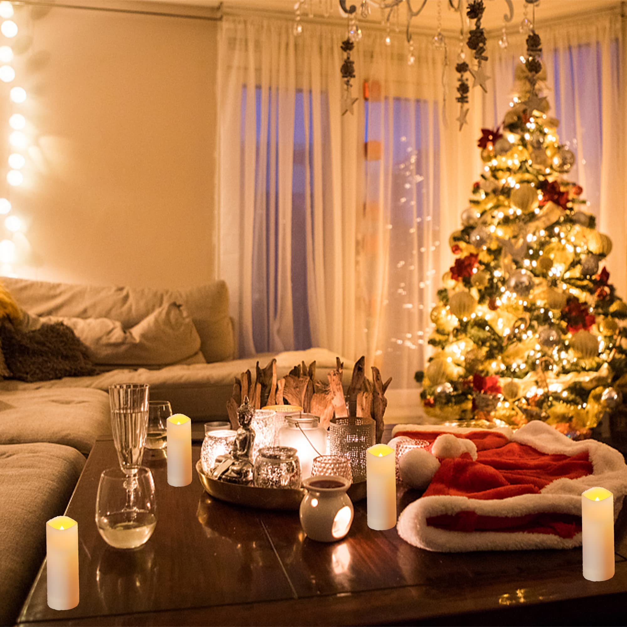 Enido Flameless Waterproof Led Candles, Battery Operated With 10 Key Remotes And Cycling 24 Hours Timer For Outdoor, Indoor, Wed