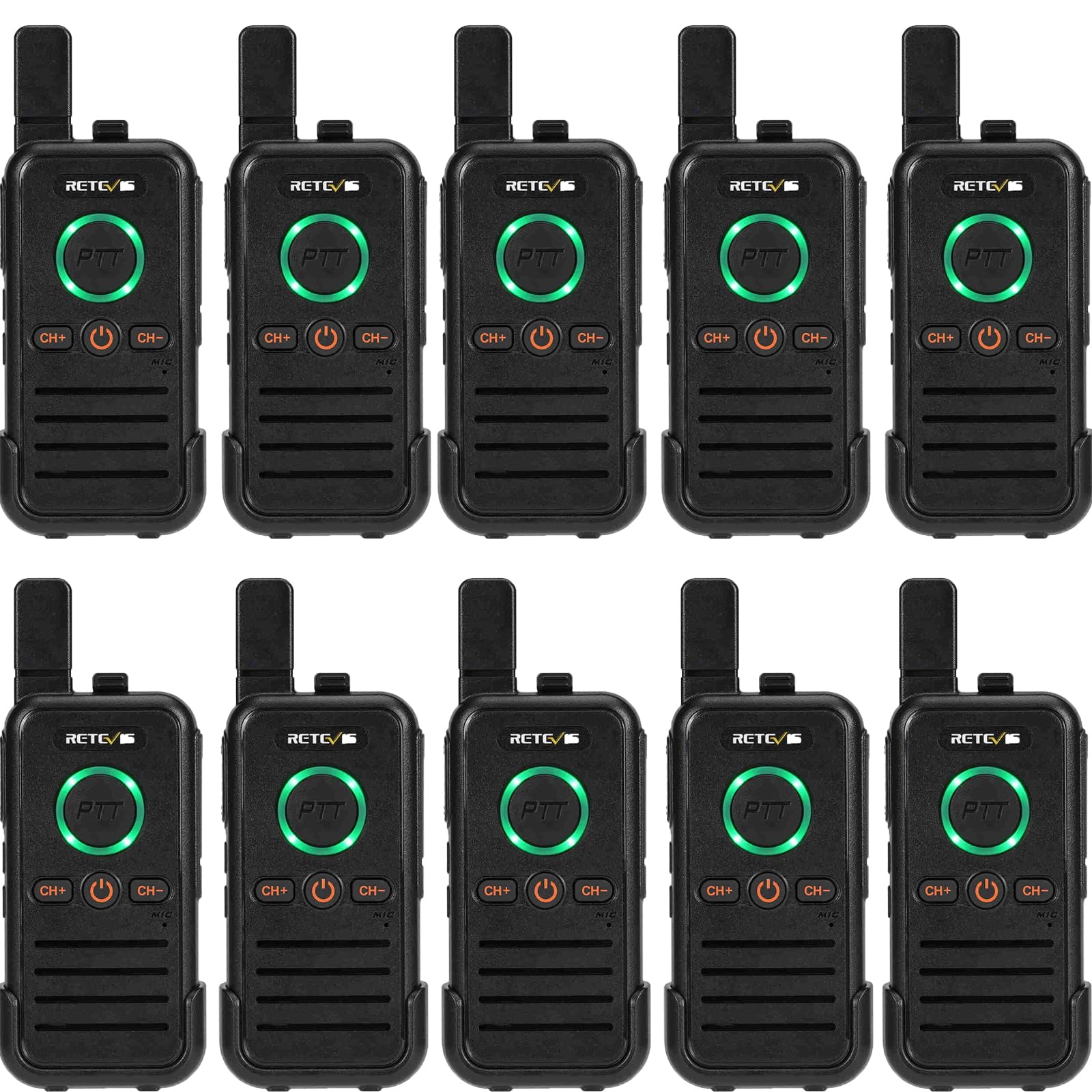 Retevis Rb45 Walkie Talkies For Adults,Two Way Radios, Dual Ptt, Usb C,Handheld 2 Way Radio Rechargeable For Commercial School Church Restaurant (10 Pack)
