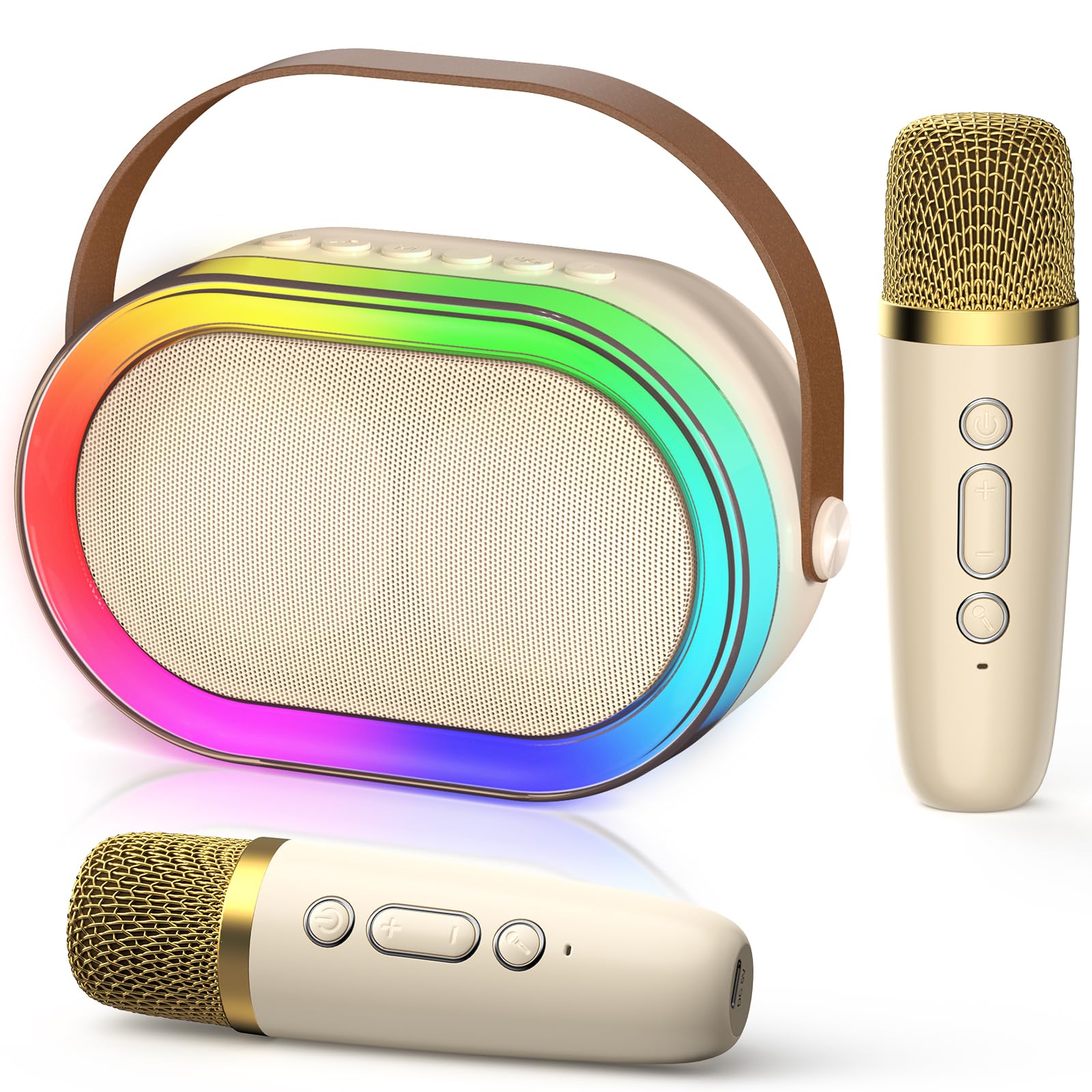 Hwwr Karaoke Machine For Kids Adults, Portable Bluetooth Speaker Mini Karaoke Machine With 2 Wireless Microphones & Led Lights F