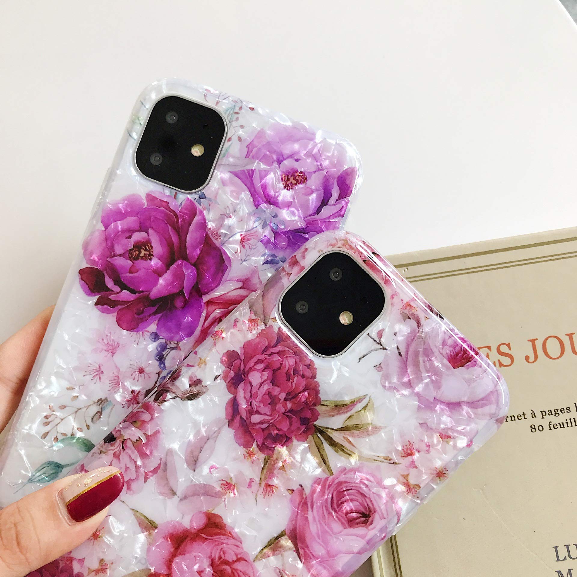 Qokey iPhone 11 Pro Max Case 6.5" 360 Degree Ring Kickstand Shockproof TPU Mauve Floral