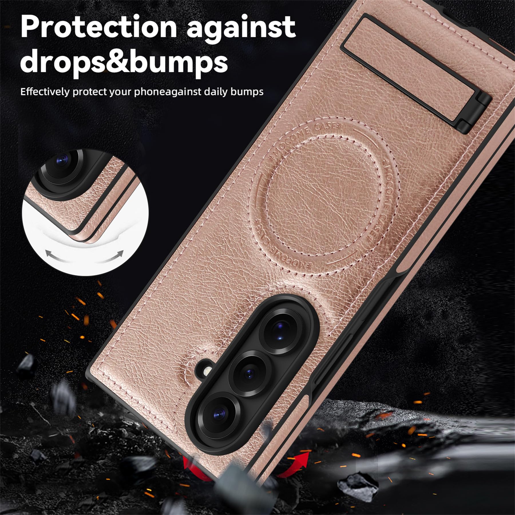 Ephoou For Samsung Galaxy Z Fold7 Compatible With Magsafe, Built-In Kickstand & Strong Magnetic Ring Pu Leather Shockproof Milit
