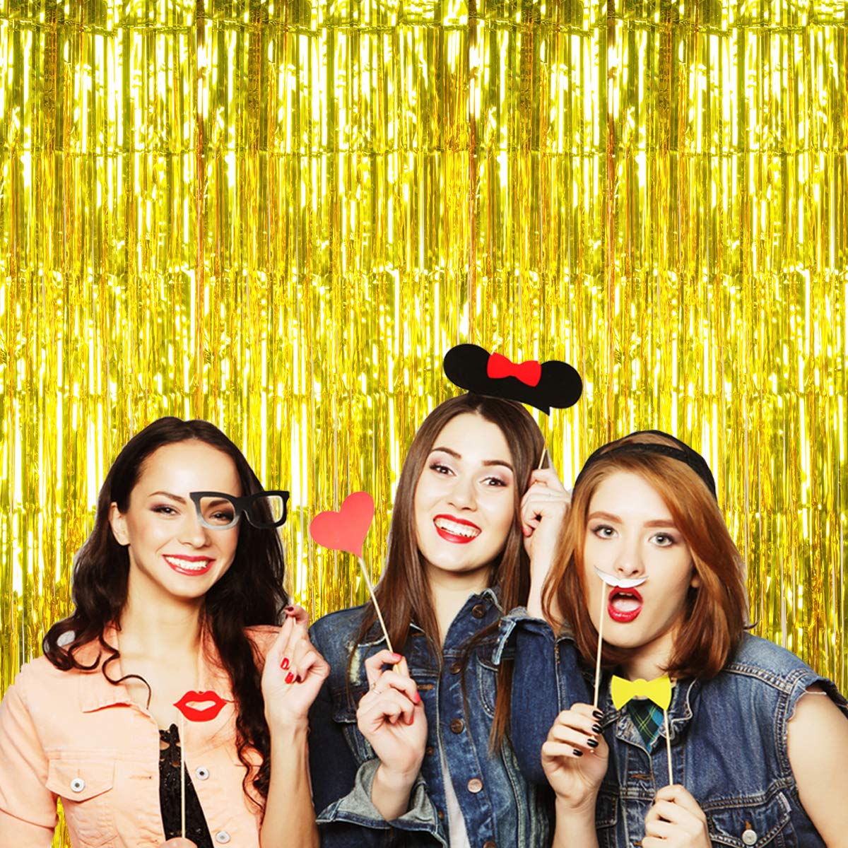 Btsd Home Gold Foil Fringe Curtain, Metallic Photo Booth Backdrop Tinsel Door Curtains For Wedding Birthday Bridal Shower Baby S