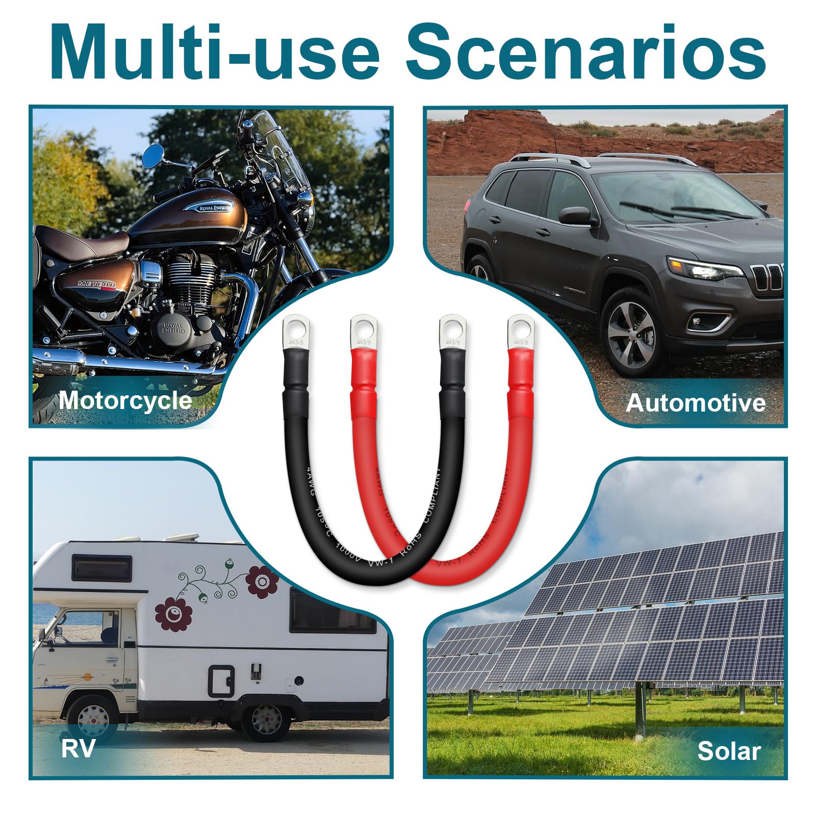 Zonbang 6 Awg Battery Cable With 5/16 Inch Terminals, Copper Battery Inverter Cables For Car Rv Automotive Solar, 1Ft(2 Pack)