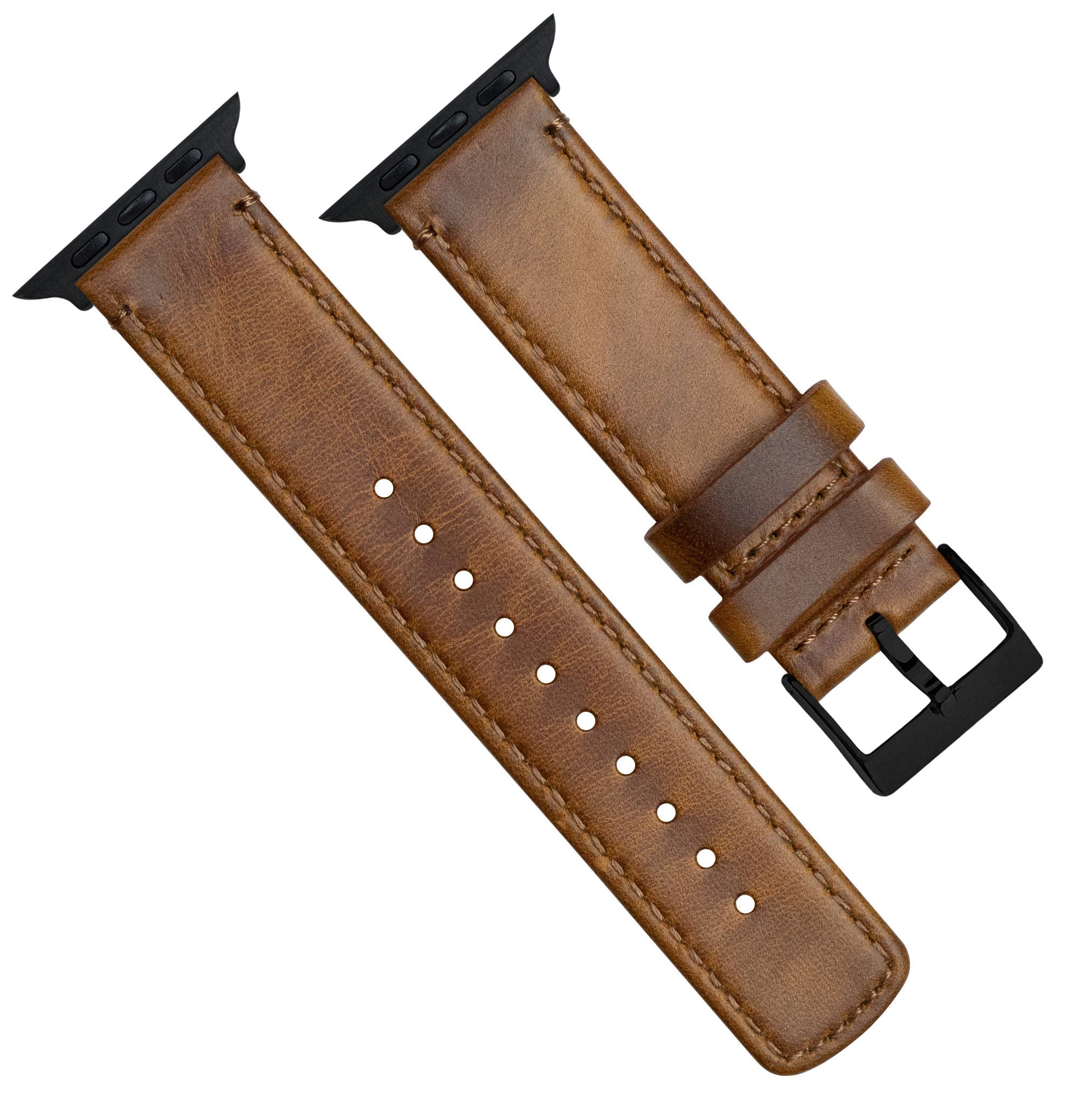 Barton Leather Watch Band (22Mm) | Genuine Top Grain Leather Strap With Quick Release Black Pvd Buckle | Compatible With Classic