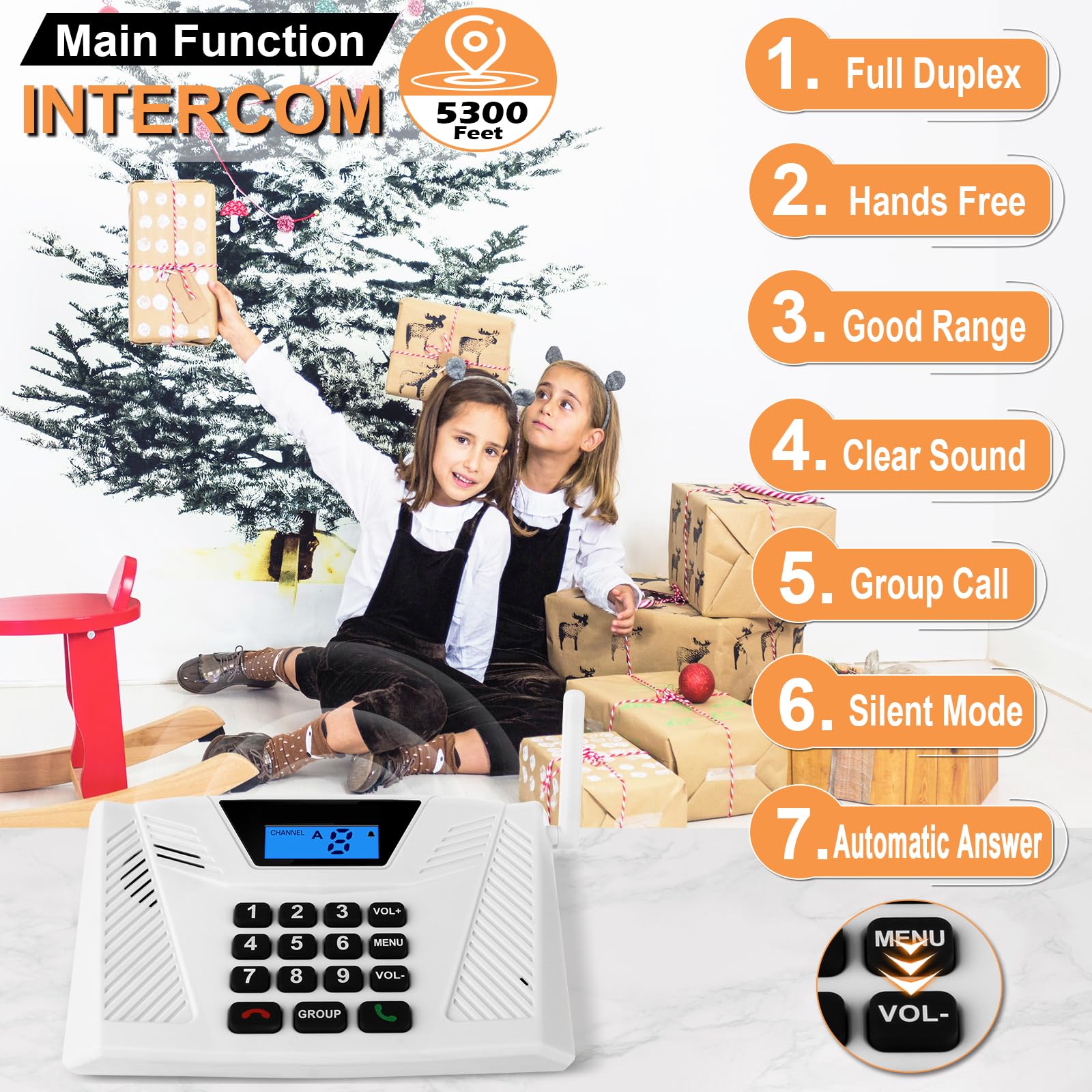 Intercoms Wireless For Home Upgrade 2024, Hands Free Intercom 5300 Feet Range, Real Time Two Way Communication Full Duplex Inter