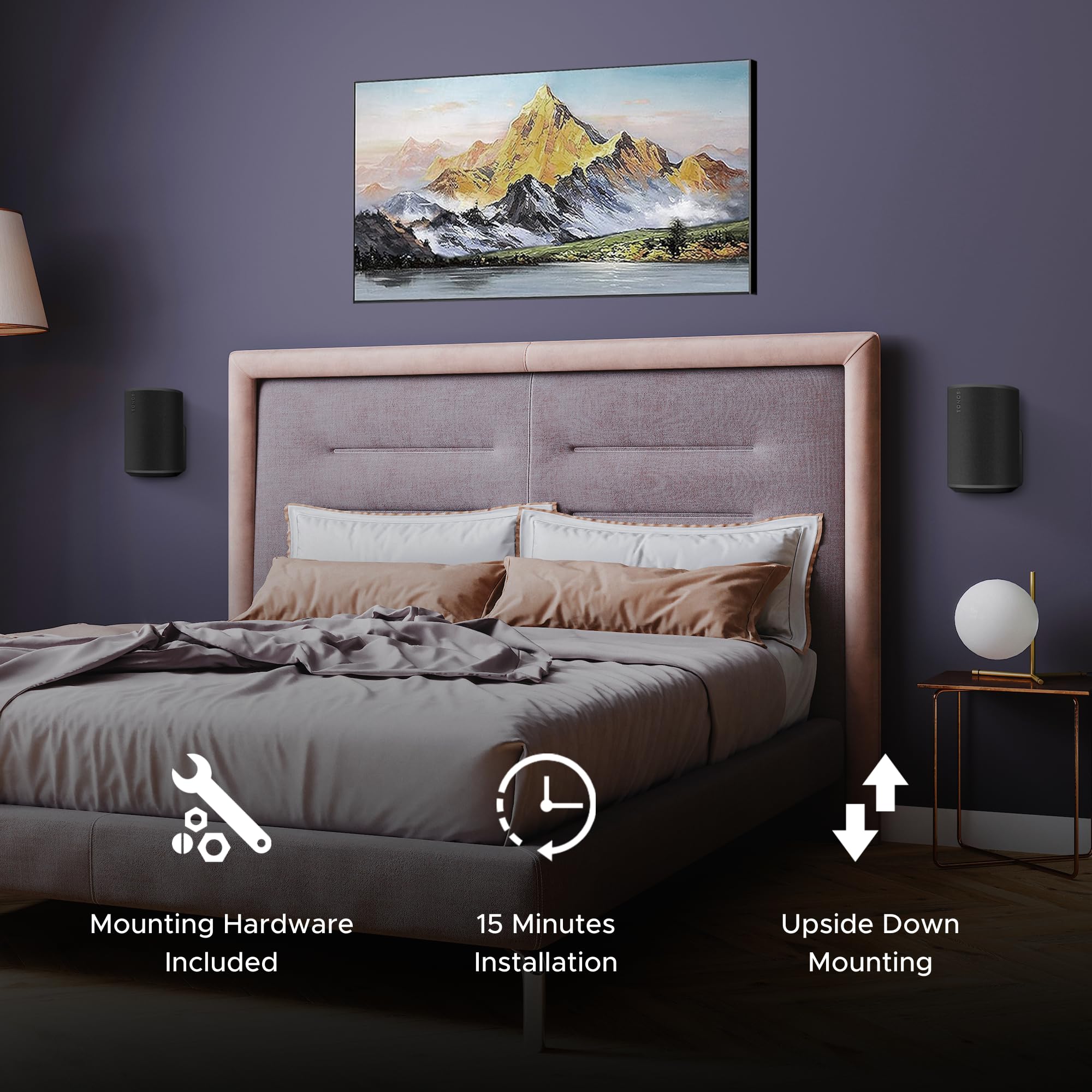 Era100 Wall Mount Bracket, Low Profile, Black, Twin Pack, Compatible With Sonos Era 100 Speaker, Complete With All Fixing Hardwa