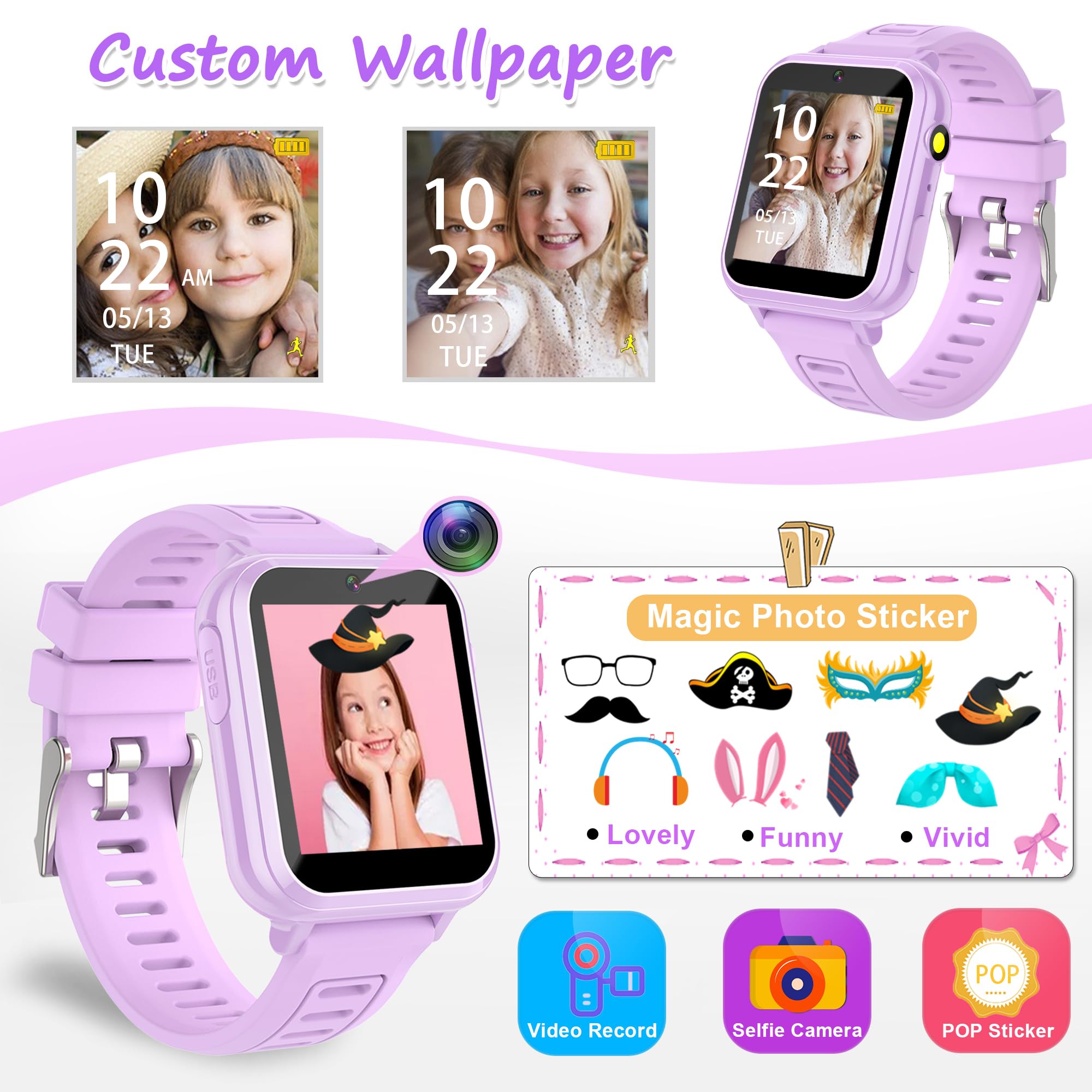 Kids Smart Watch Girls Gifts For Girls Age 5 12, 24 Puzzle Games Hd Touch Screen Smart Watches With Video Camera Music Player Pe