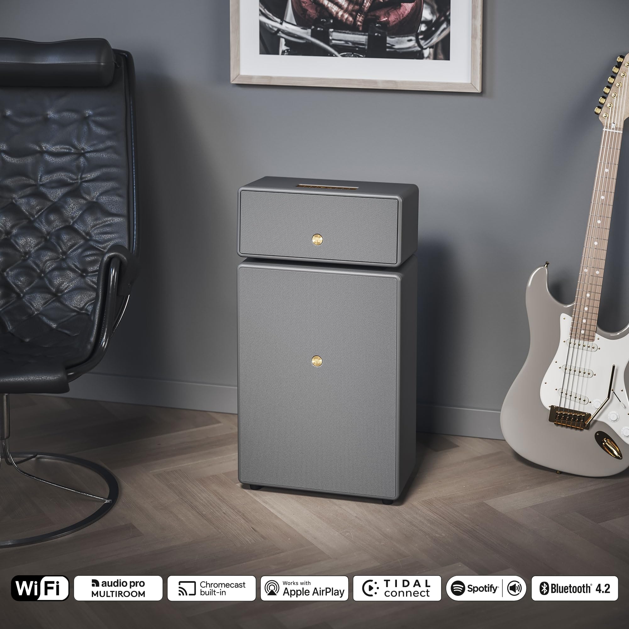 Audio Pro Drumfire Mkii Wireless Speaker | High Fidelity, Multiroom Bluetooth Speaker W/Rca & Wifi Input (2.4 & 5Ghz) | Built In