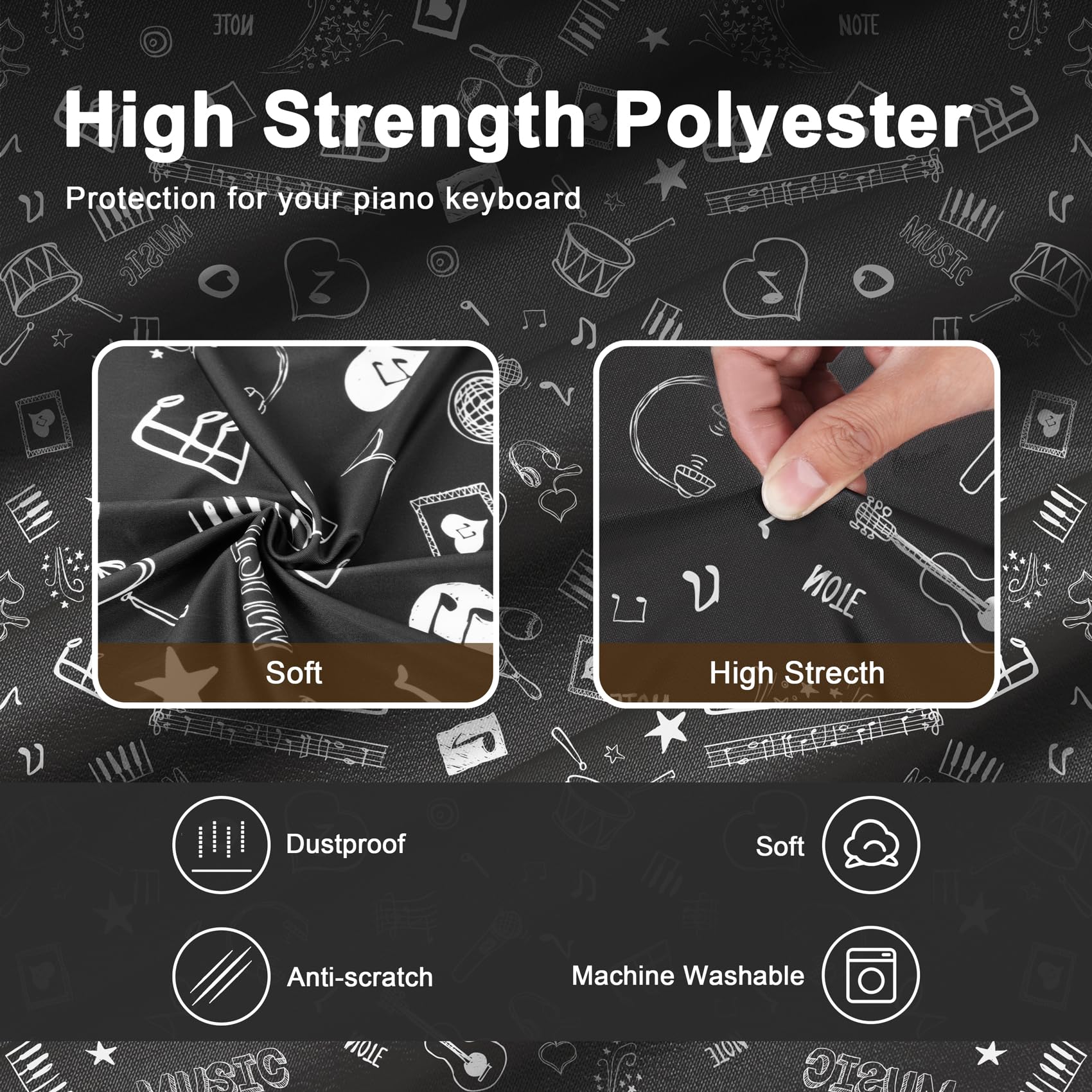 Explore Land Stretchy 88 Keys Piano Keyboard Dust Cover With Music Stand Opening For Digital Electronic Piano (Music)