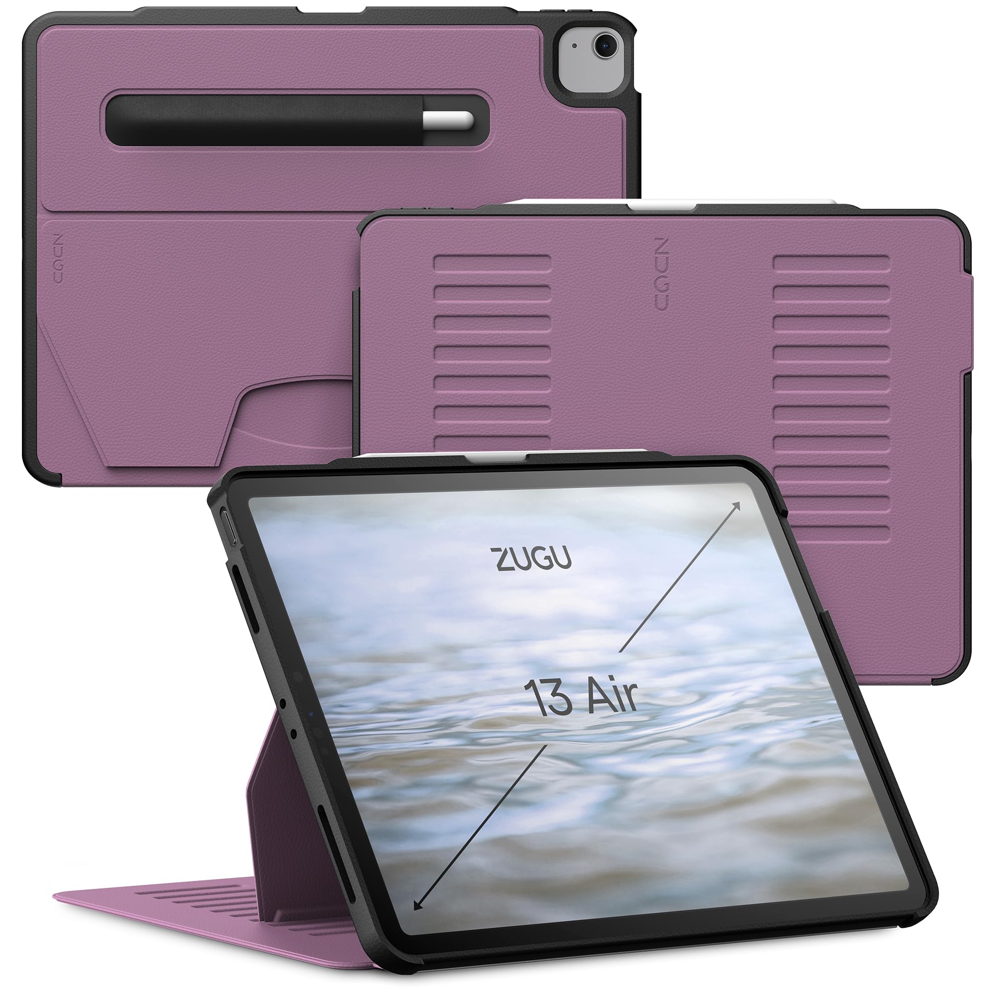 Zugu Case For Ipad Air 13 Inch (M2) 2024/12.9 Inch (3Rd/4Th Gen), Slim Protective Cover With Apple Pencil Holder, Auto Wake/Sleep, Multiple Viewing Angles (Berry Purple)