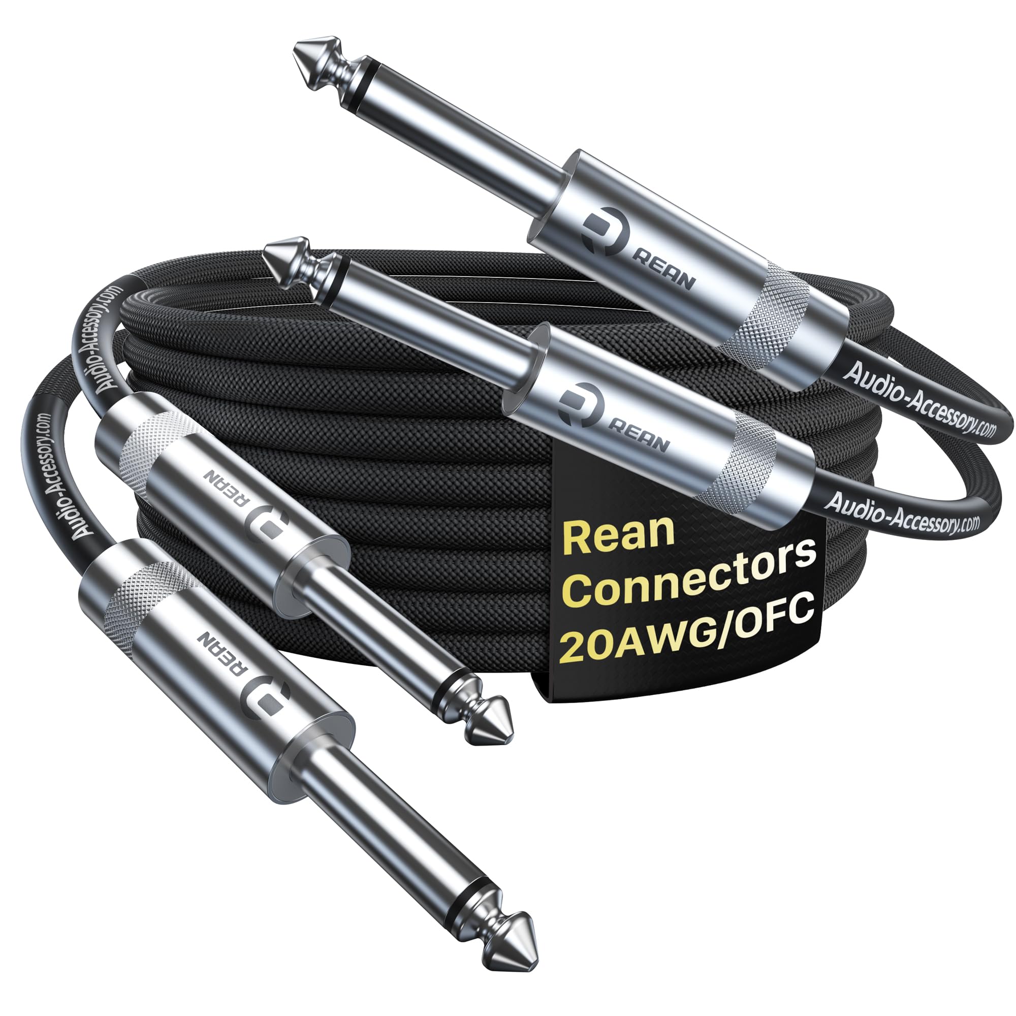 Guitar Cable 6.6Ft 2 Pack, Professional Rean Connectors From Neutrik, Kevlar Reinforced Nylon Braided Instrument Cable, 1/4 Inch