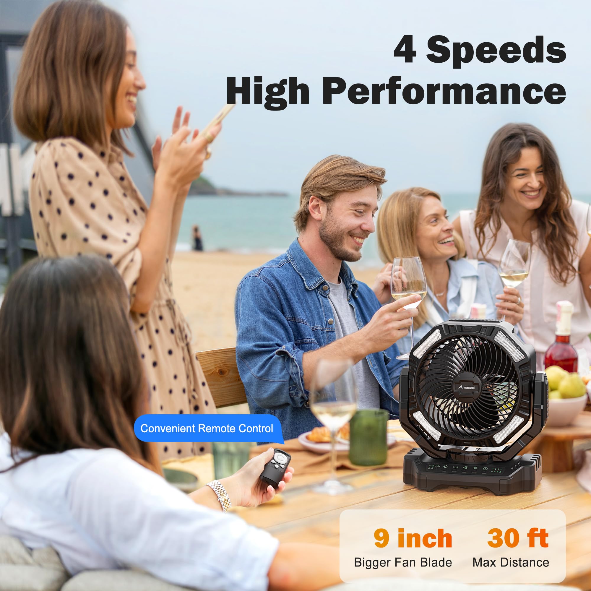 40000Mah Rechargeable Camping Fan, Battery Operated Fan With Light & Remote, 12 Portable Outdoor Fan, Auto Oscillating Battery P