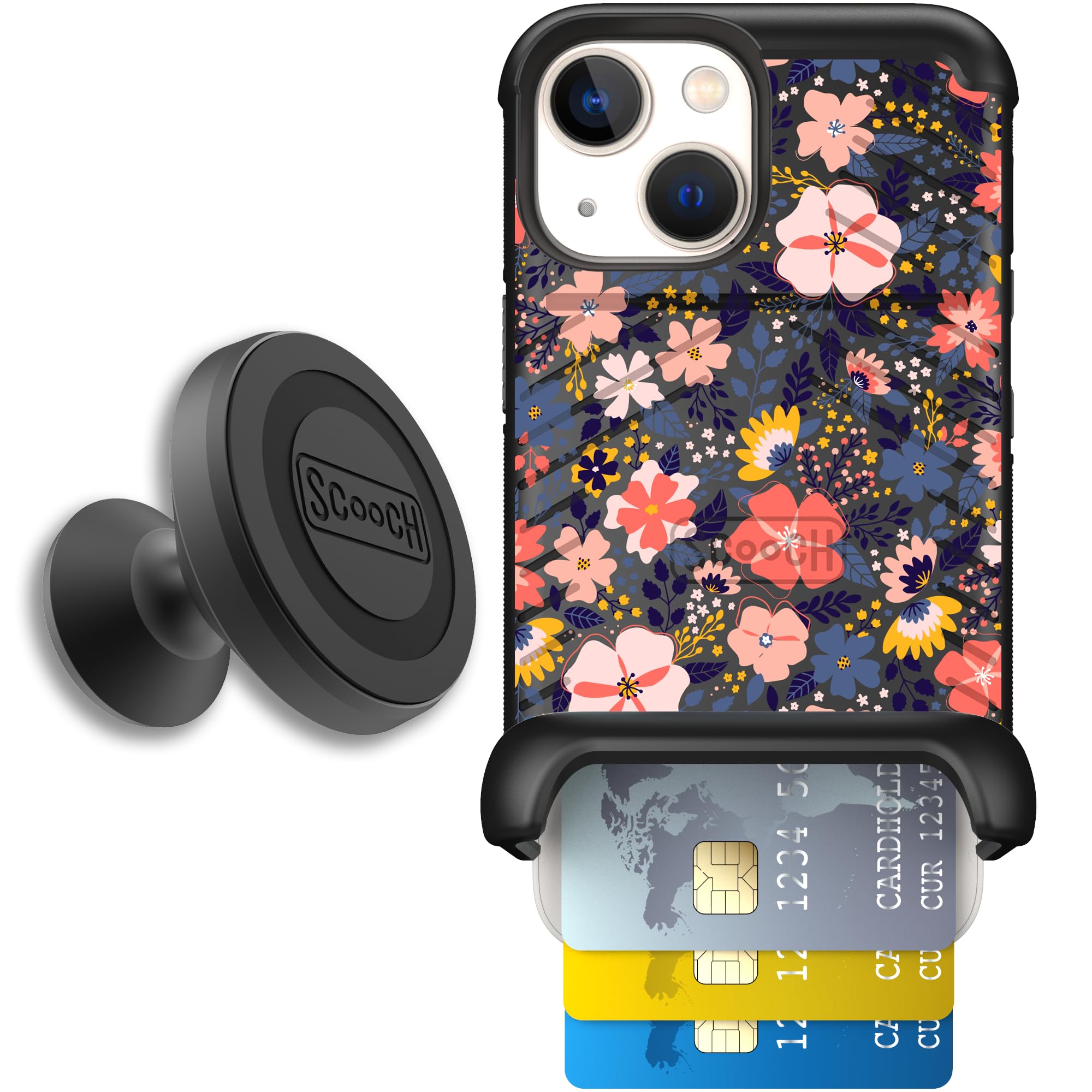 Scooch for iPhone 13 Mini Case with Card Holder, Wingmate Wallet Case with Hidden Card Slot and RFID Protection for 4 Cards, Sta